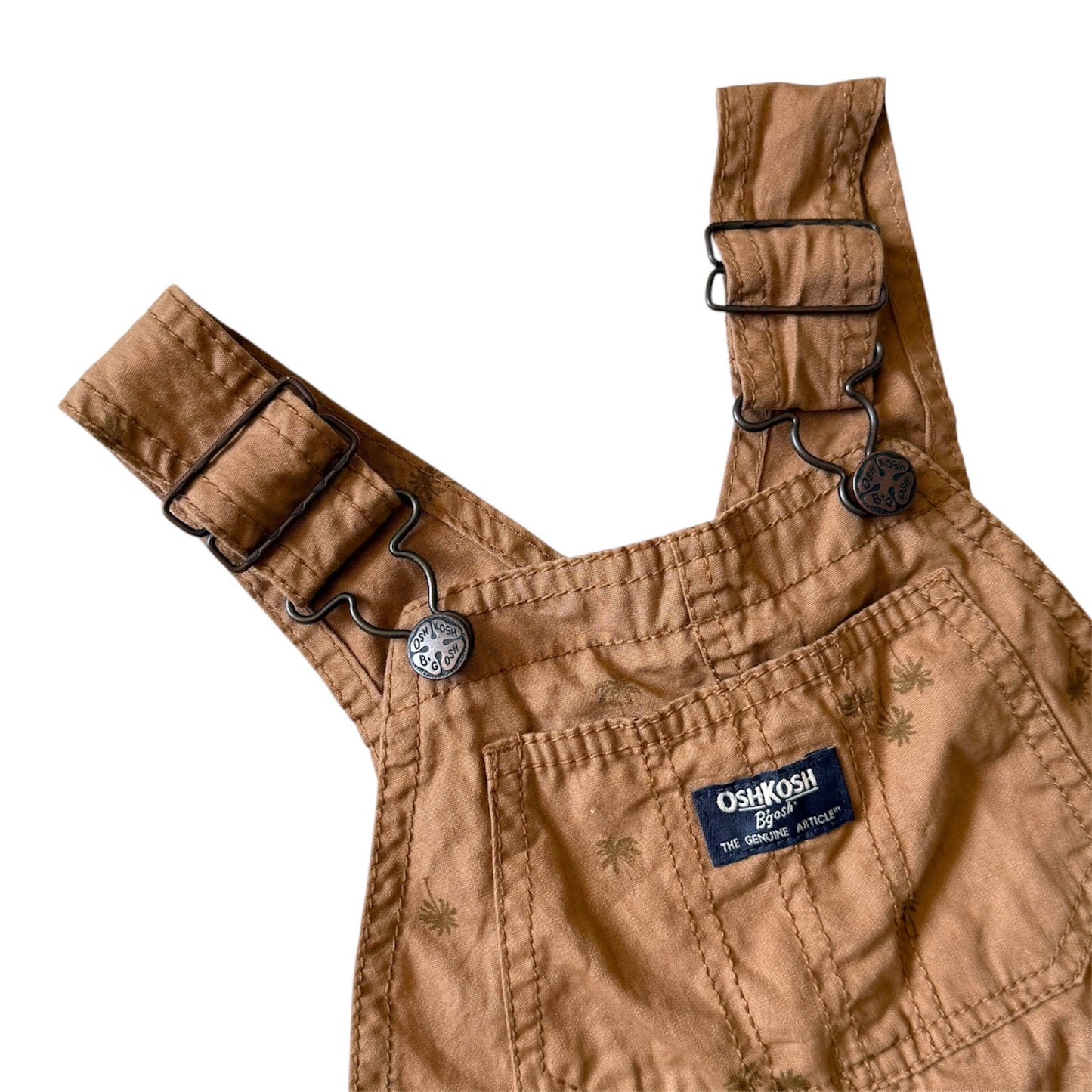 Oshkosh tan palm tree printed shortalls. Size 4T