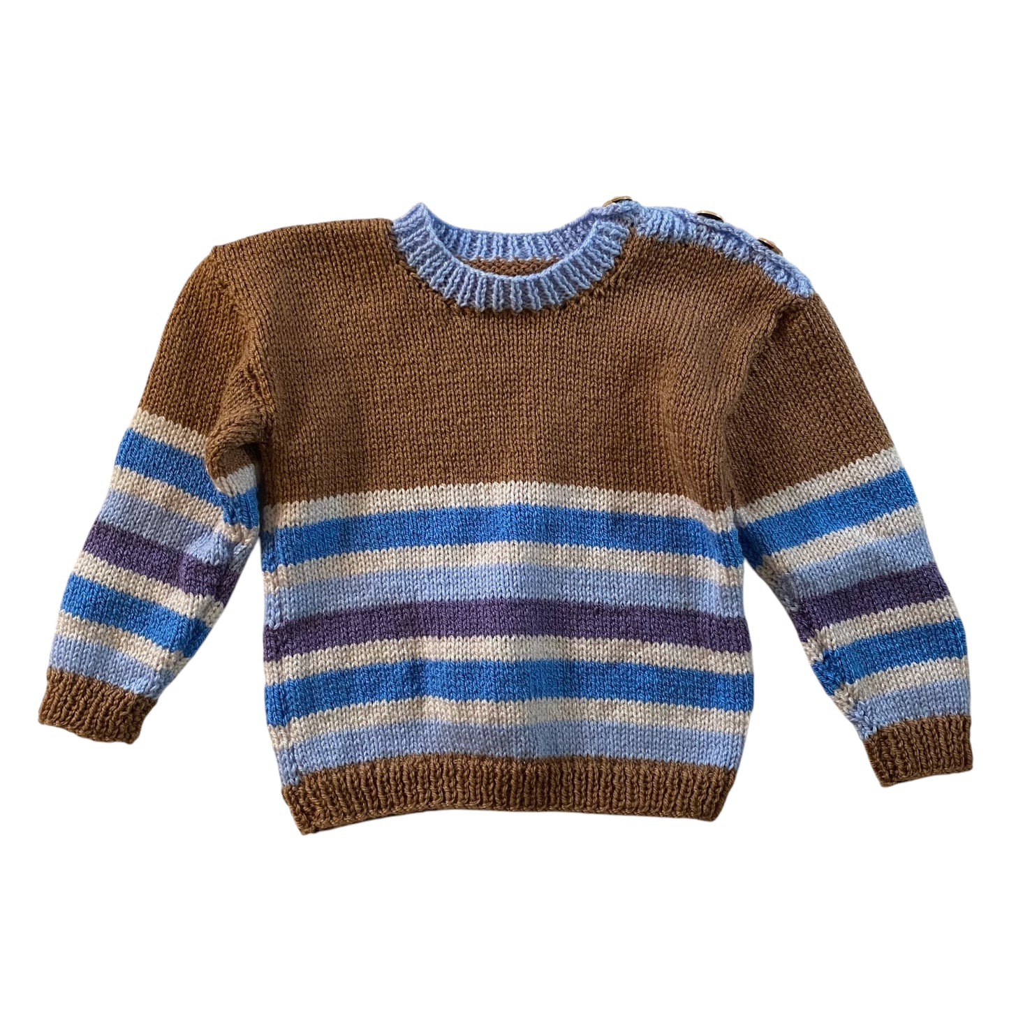 Knitted brown & blue jumper. Size 2-3 years