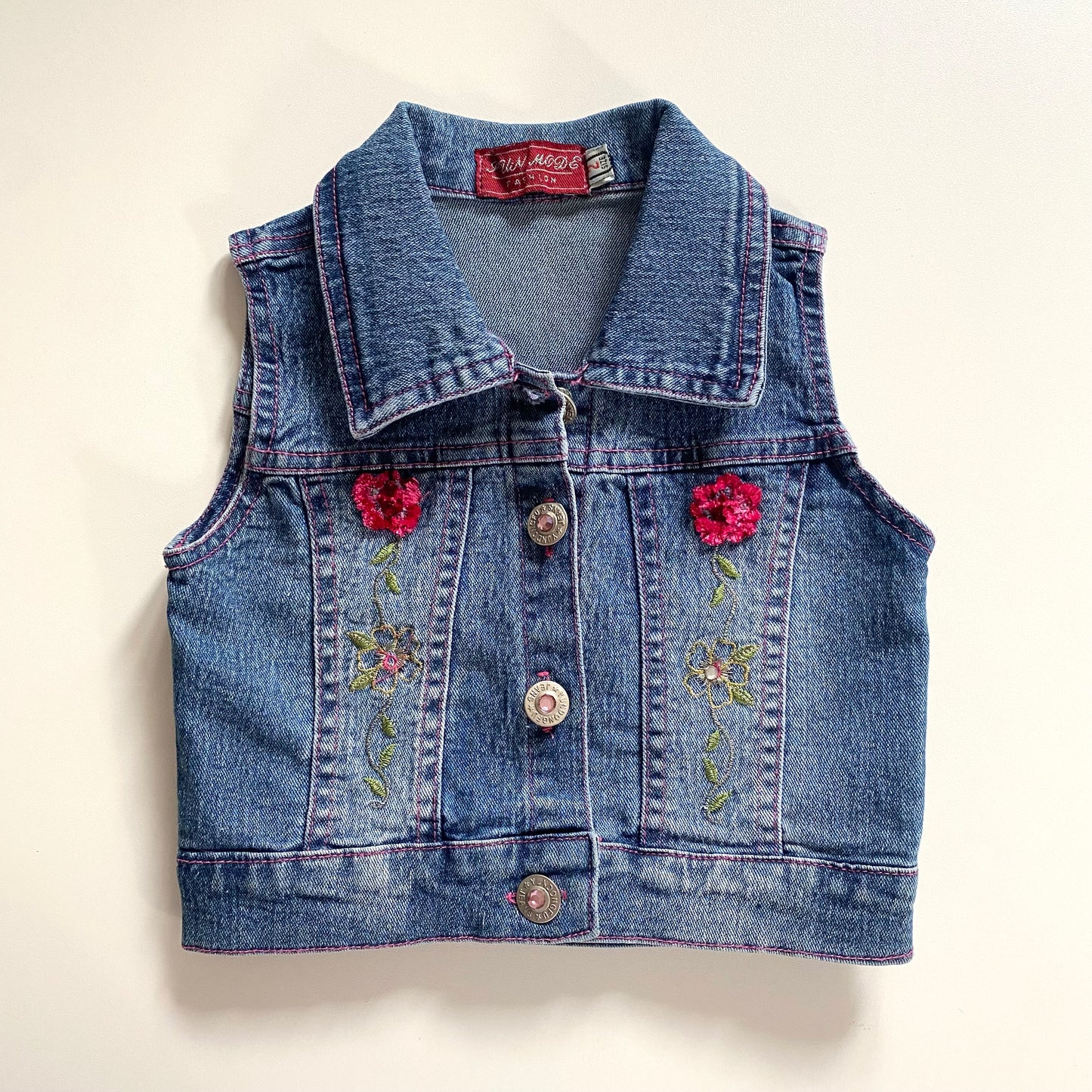 Vintage denim waistcoat/ sleeveless jacket. Size 2 years