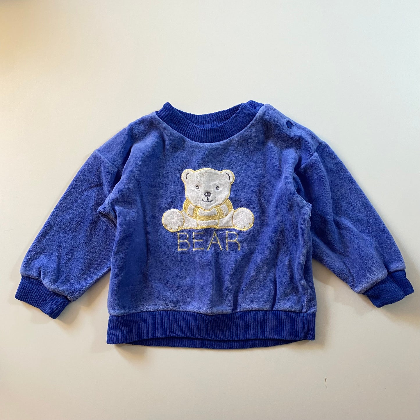 Vintage velour bear blue jumper. Approx 3-6 months