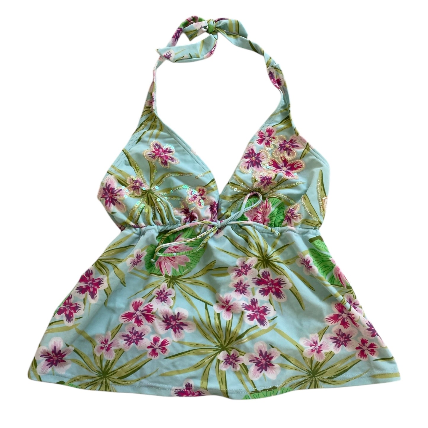 Vintage tankini flower print halter neck top. Size 8-10