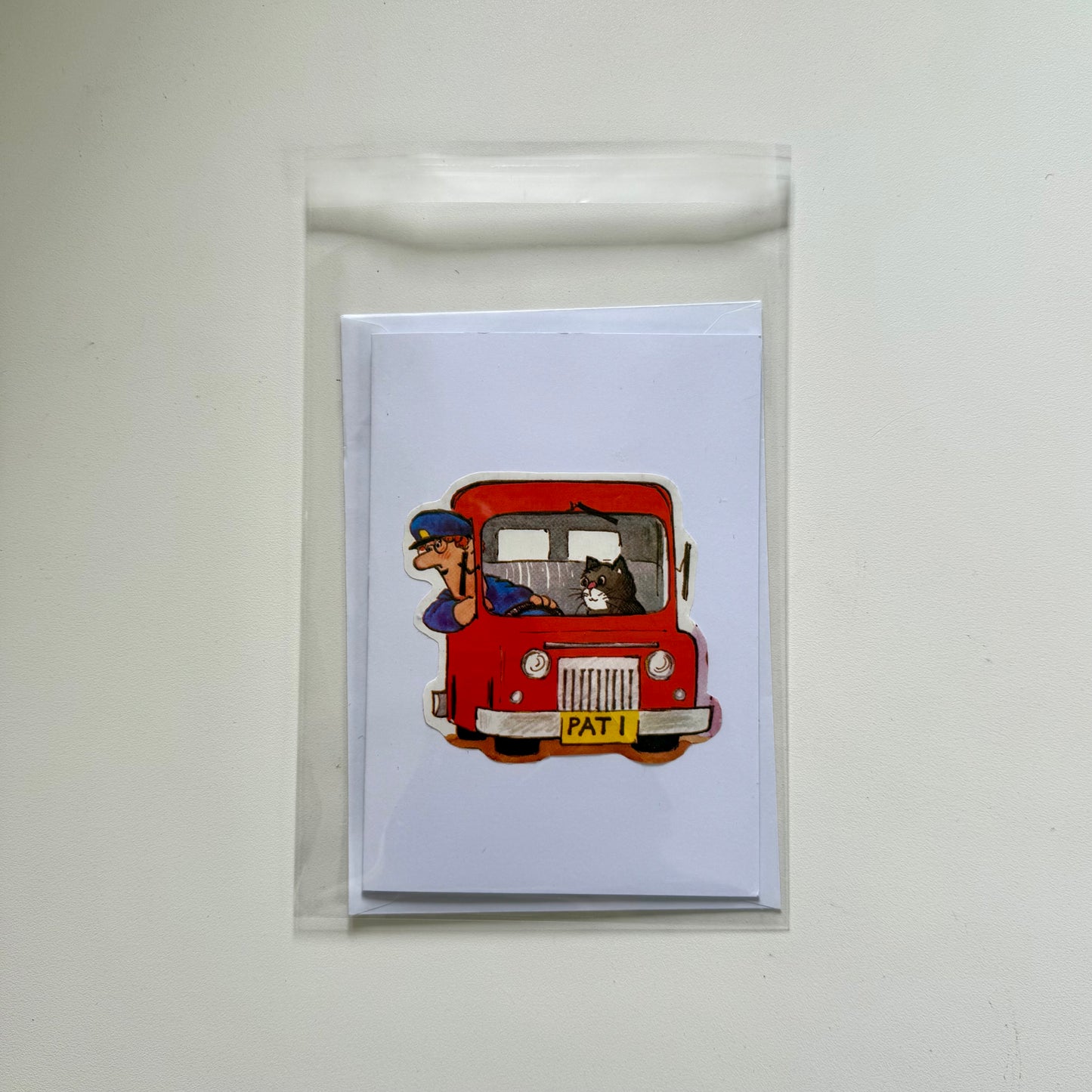 Recycled & homemade vintage card - Postman Pat