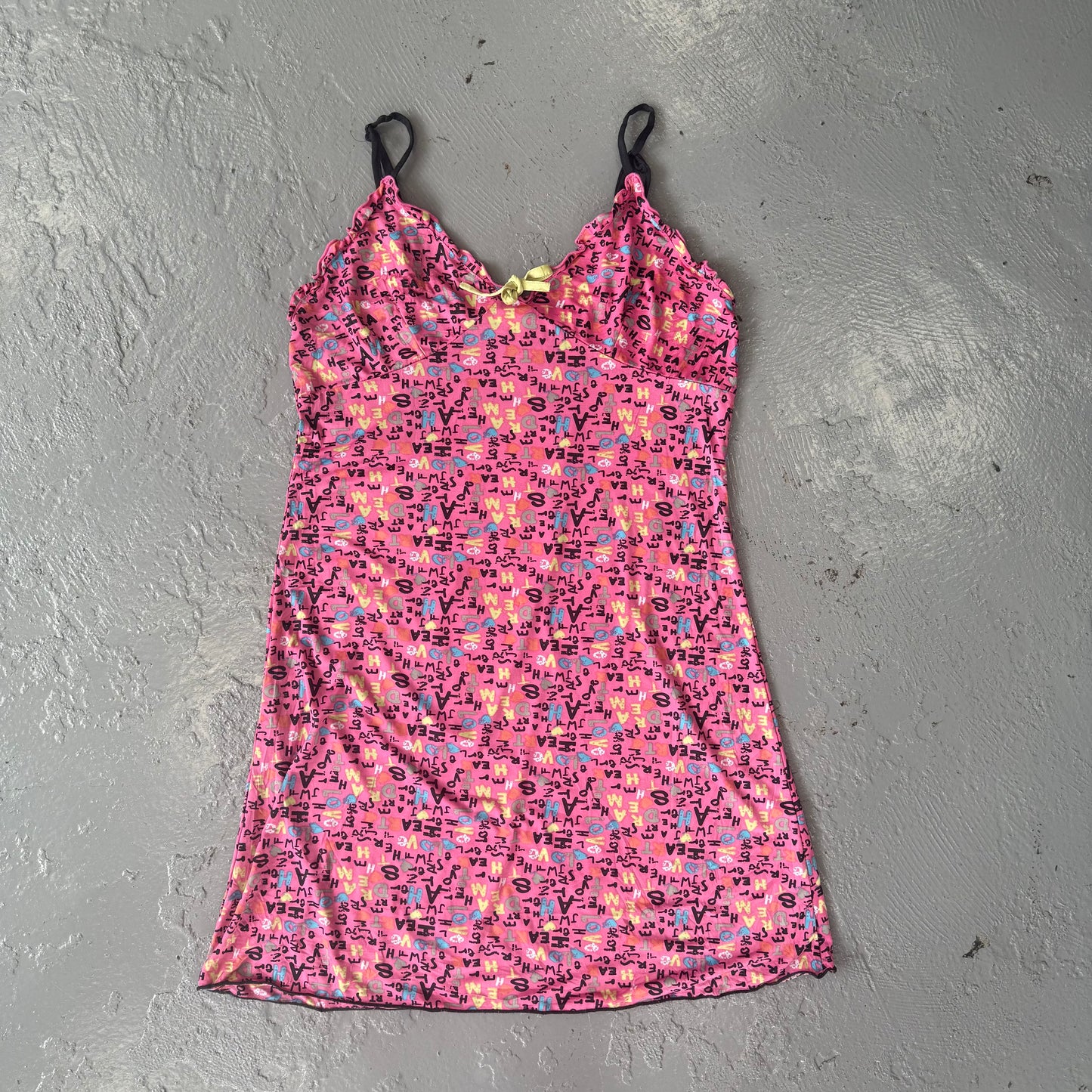 Vintage ‘influx’ mini graphic slunky babydoll dress. Approx 10-12