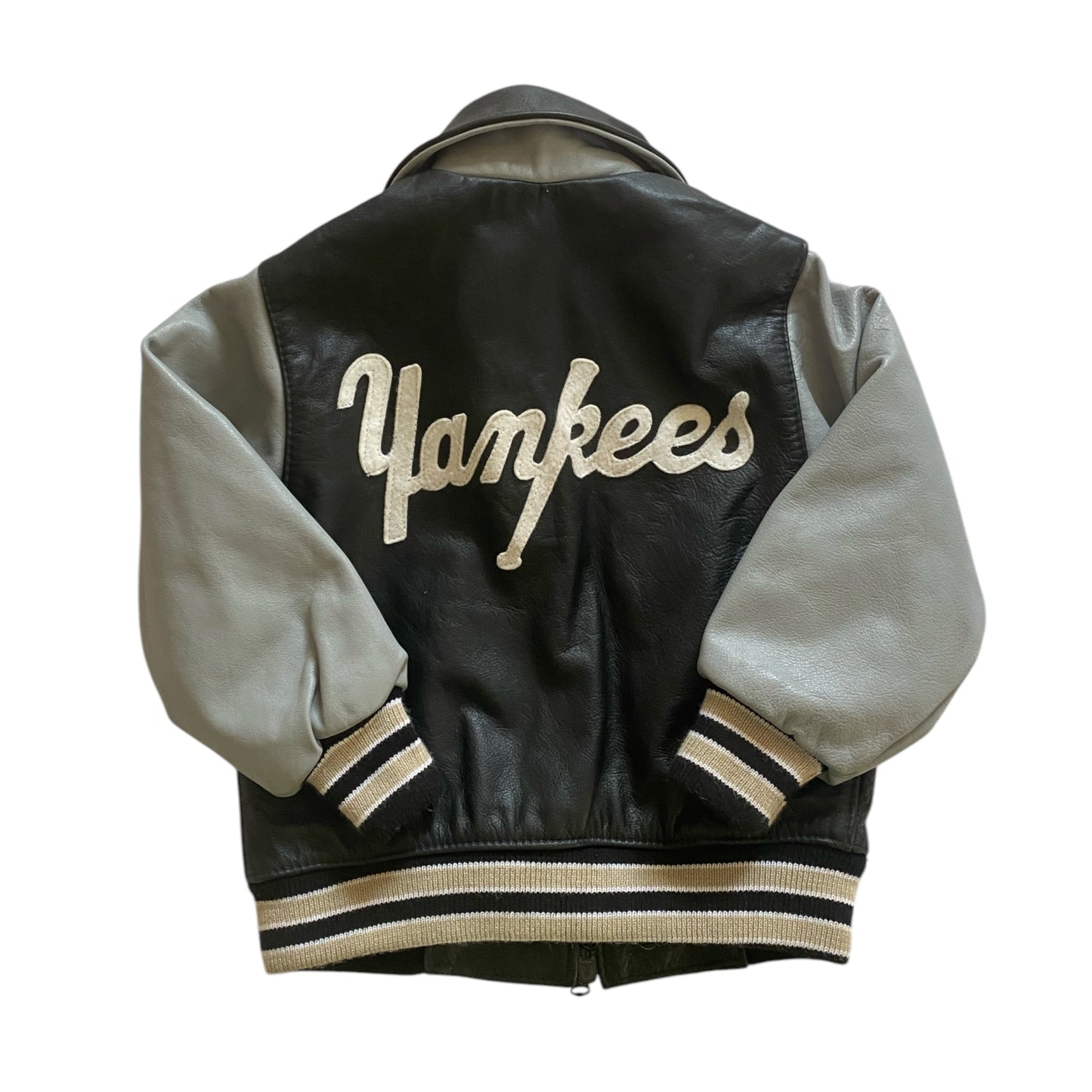 Vintage rare NY Yankees genuine leather jacket. Grey & black. Size 4-5 years