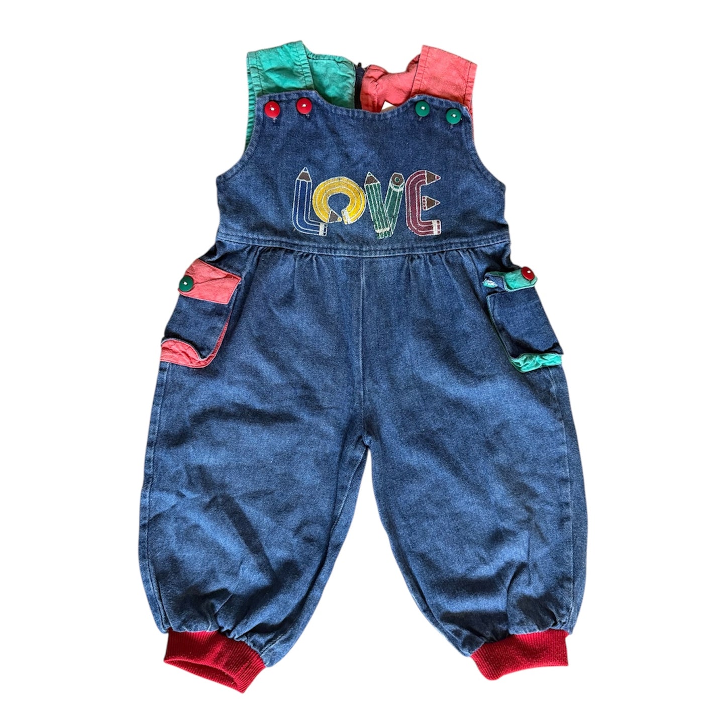 Vintage rare denim & colourblock dungarees. Approx 2-3 years