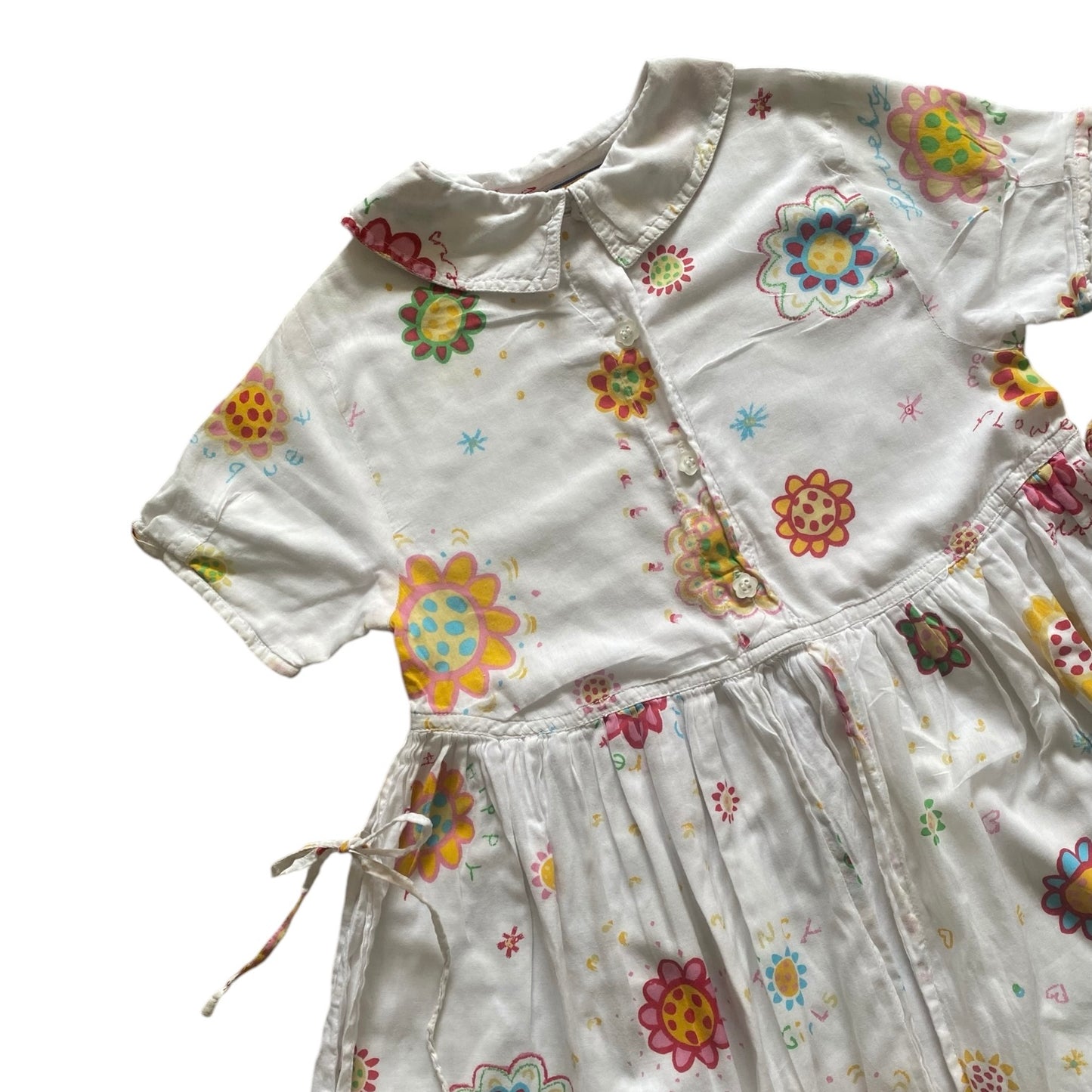 Vintage mellow yellow flower print dress. Size 3-4 years