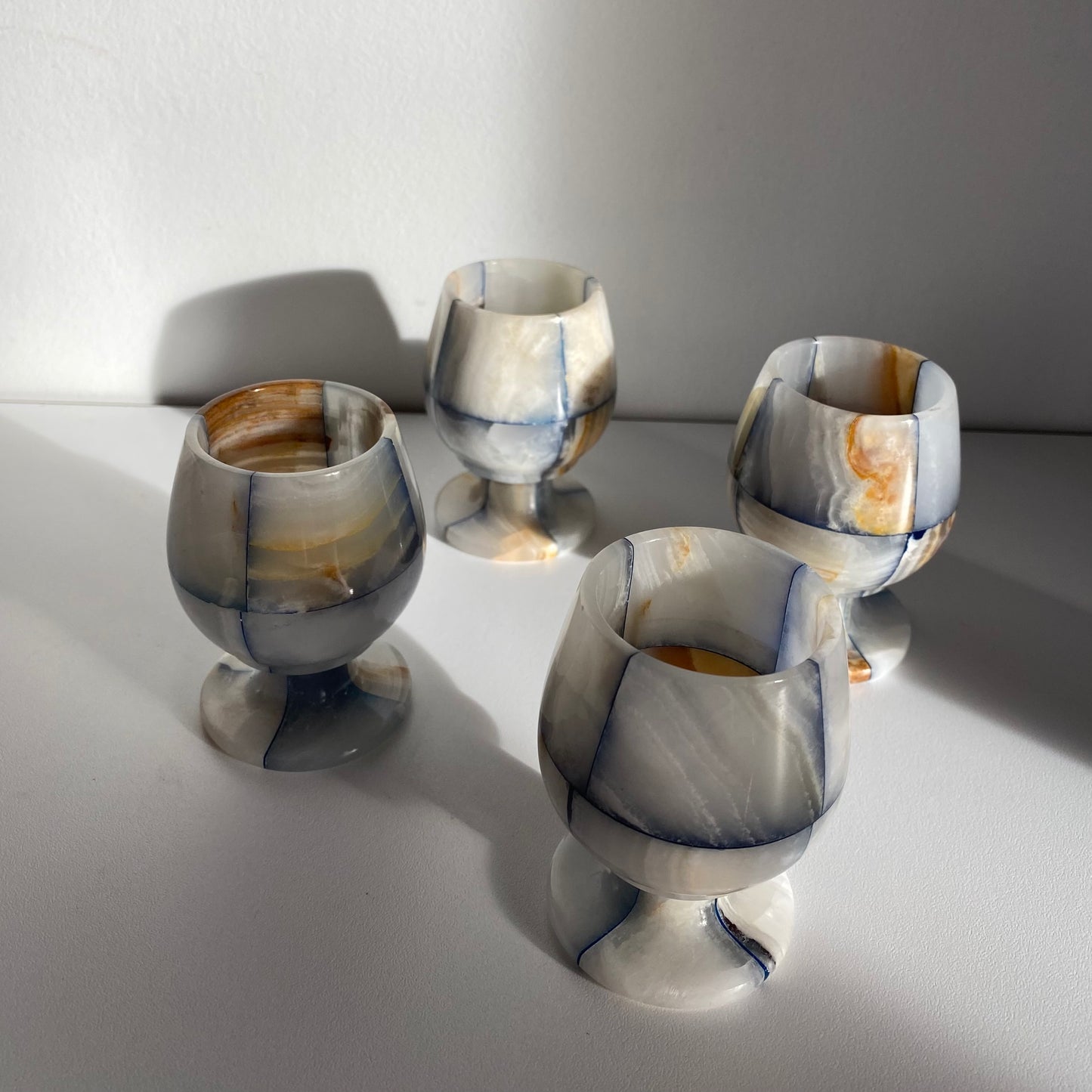 Vintage set of 4 onyx marble stone glasses - egg cup size
