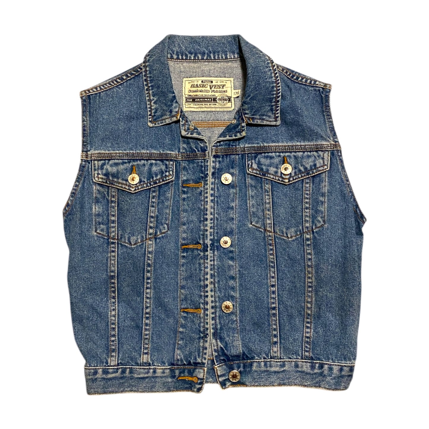 Vintage early 90’s denim sleeveless jacket. Size XS/6.