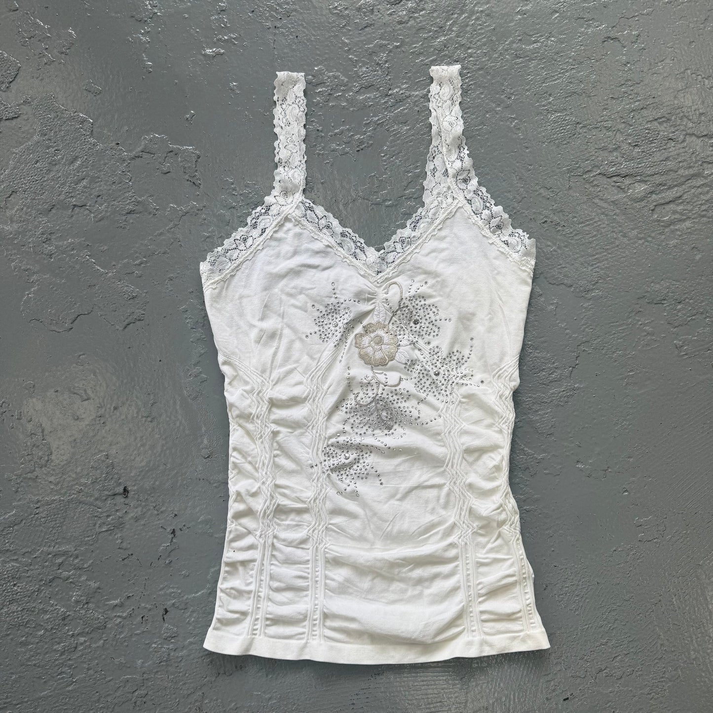 Vintage 90s white stretchy camo top. Size M.