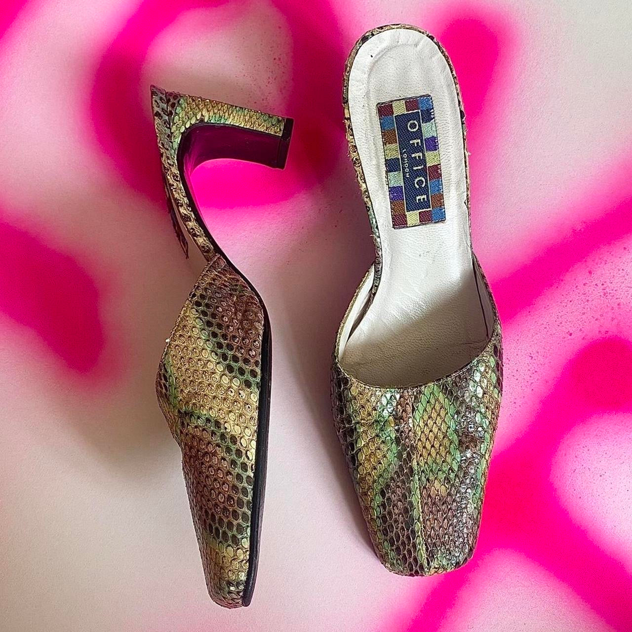 Rare snakeprint vintage office kitten heel mules UK5
