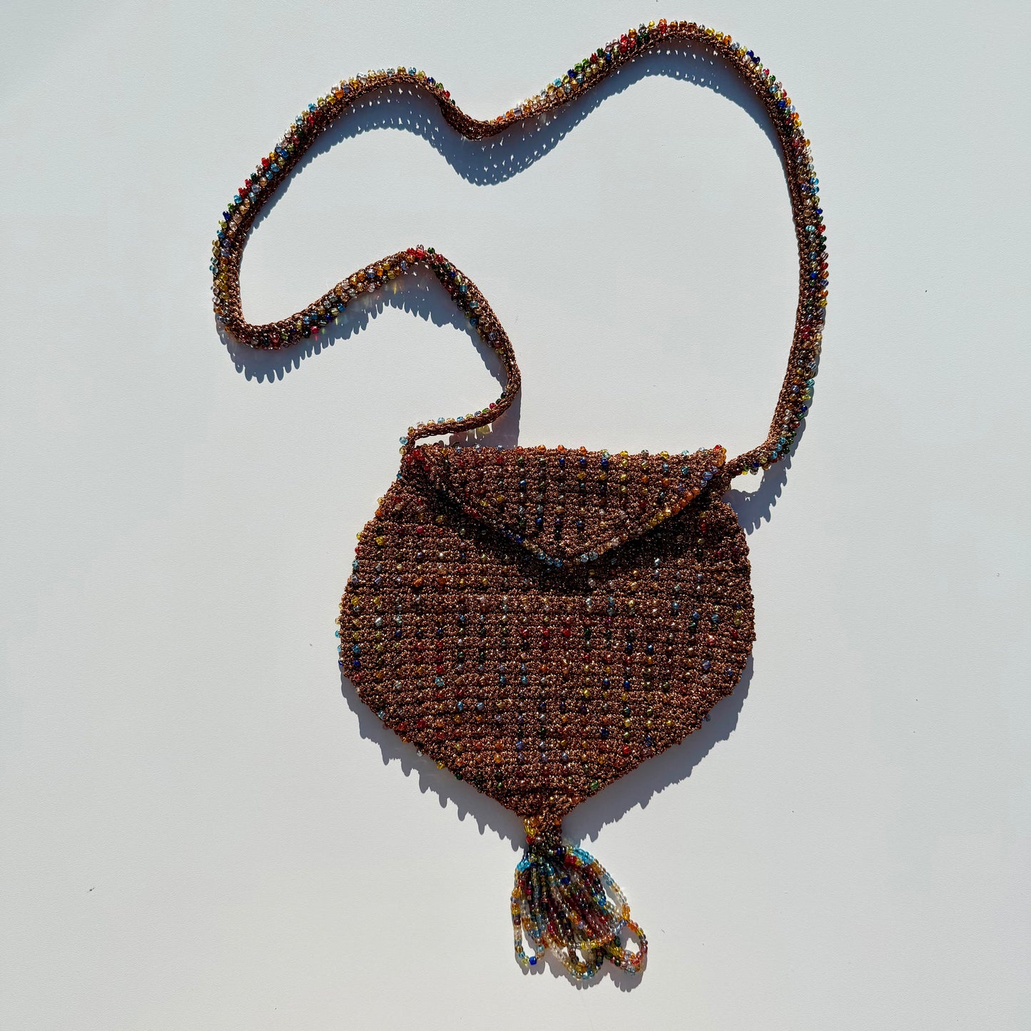 Vintage gold & multicoloured beaded across body bag