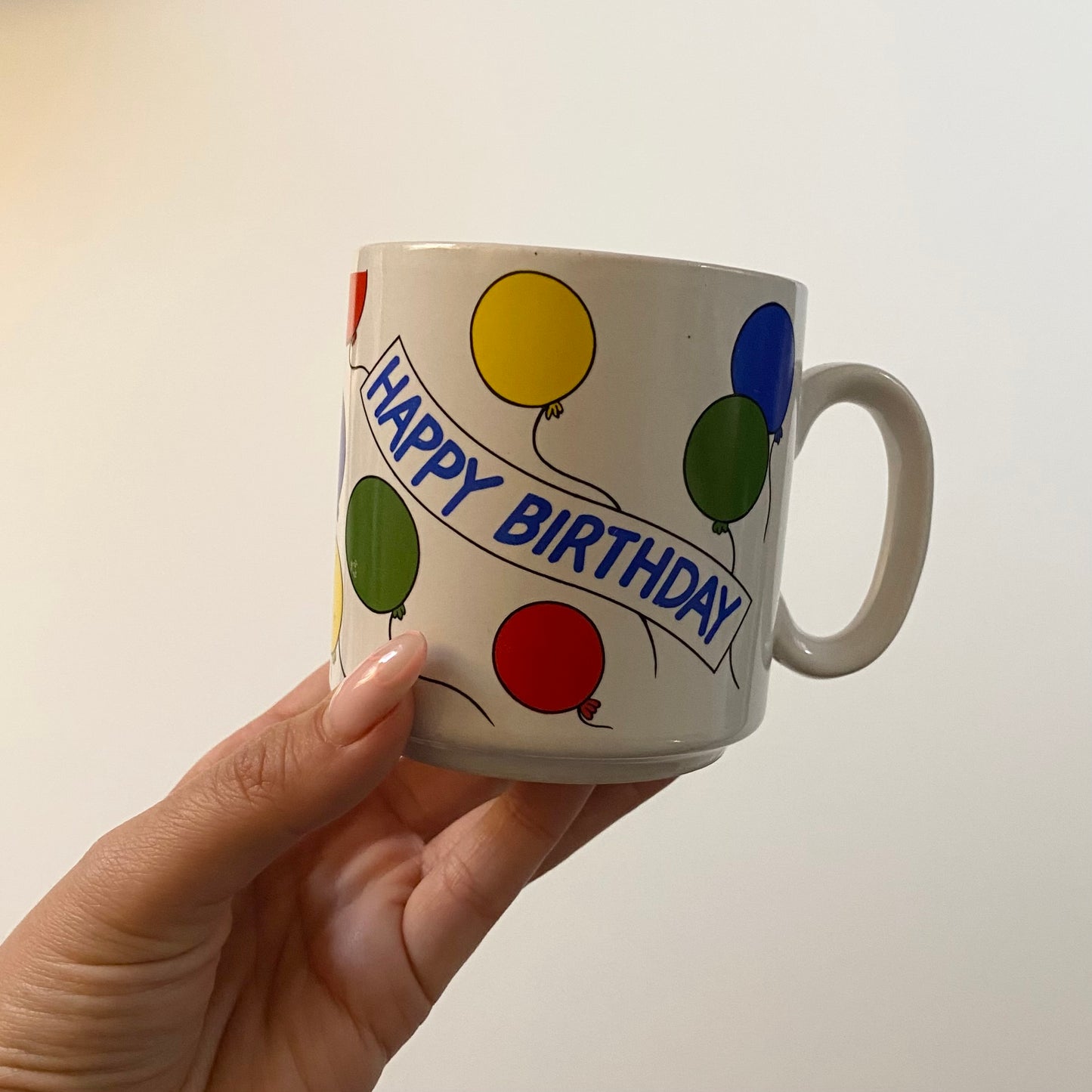 Vintage happy birthday mug.