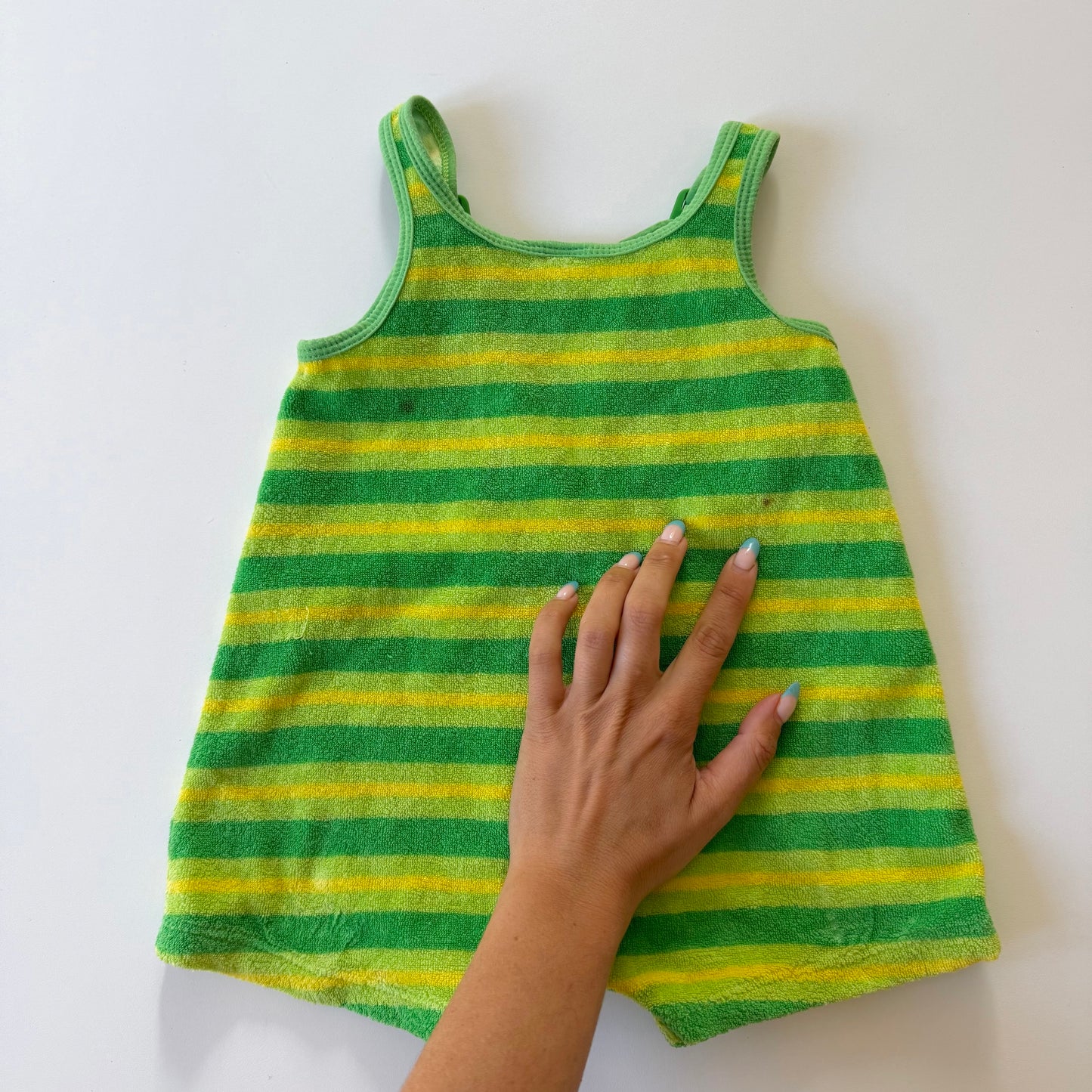 Vintage velour romper. Size approx 0-3 months. (See marks - this reflects in price!)
