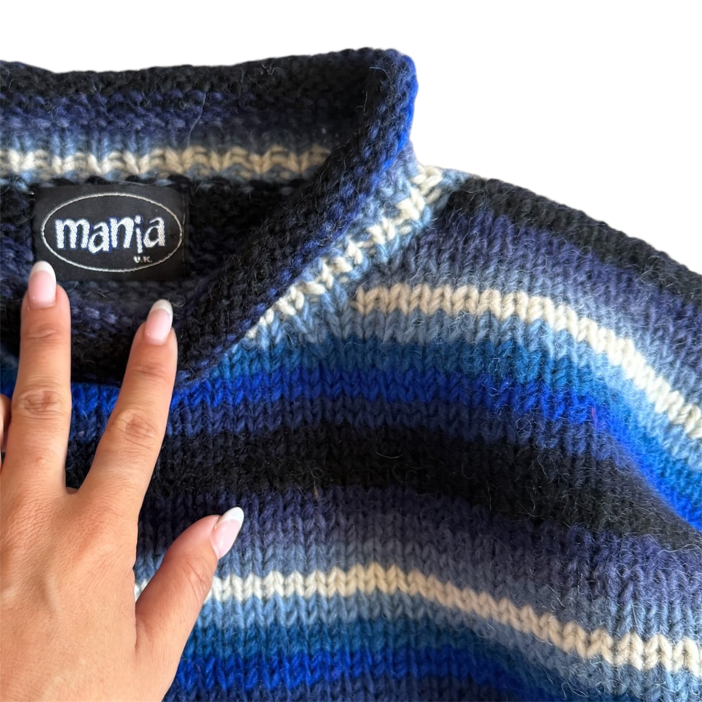 Vintage manja chunky knit blue striped jumper. Size medium