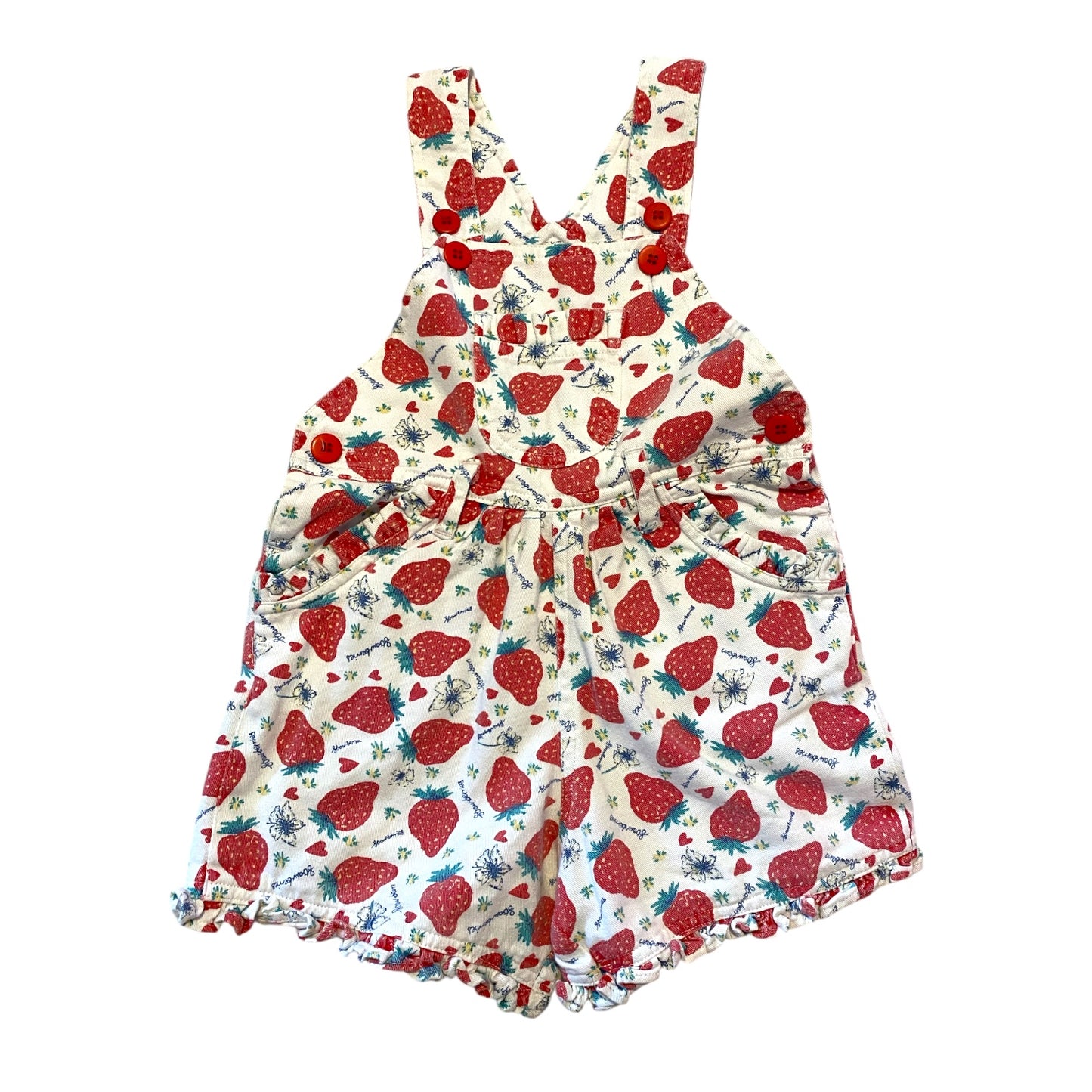 Vintage denim strawberry dungarees approx 12 months