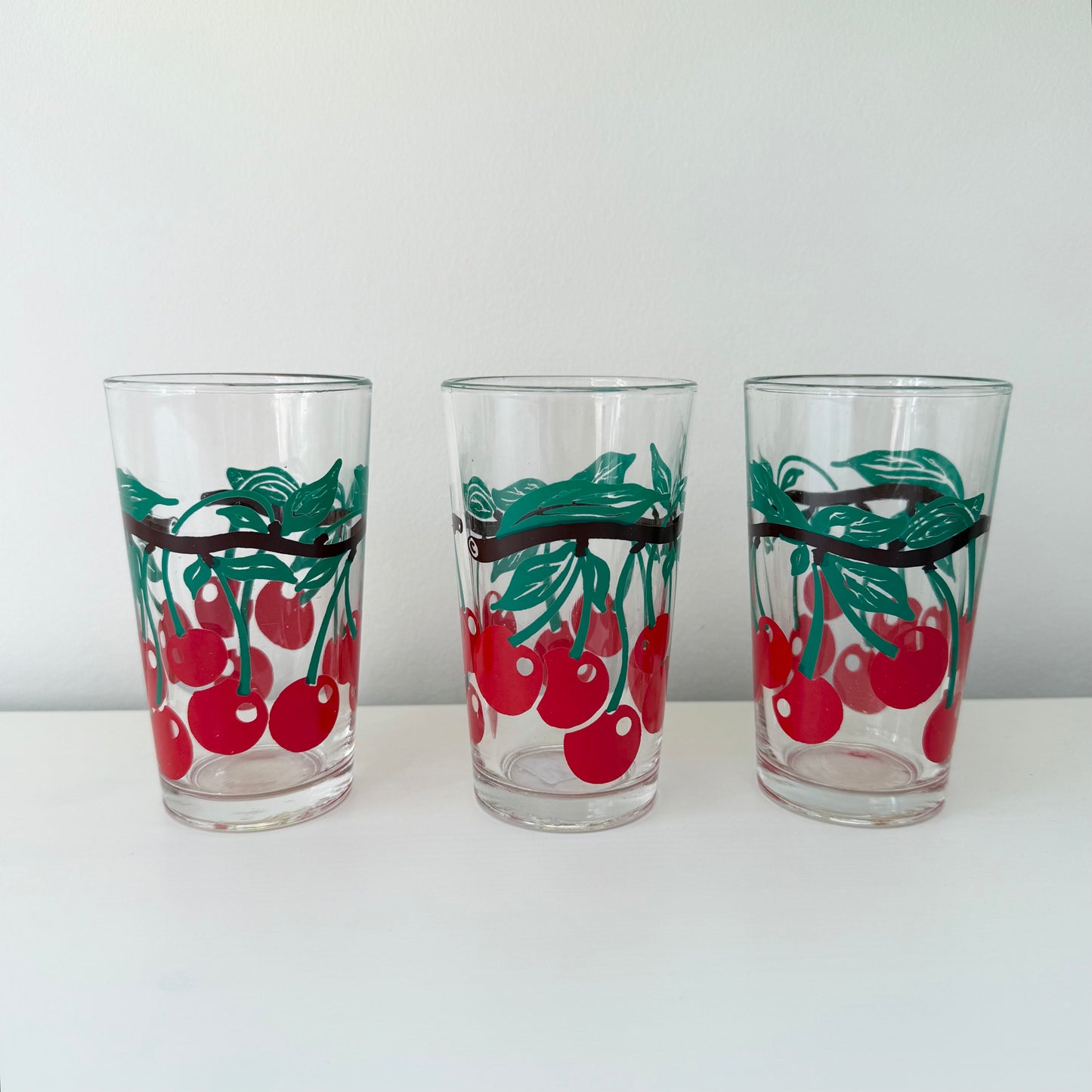 Set of 3 vintage cherry print glasses