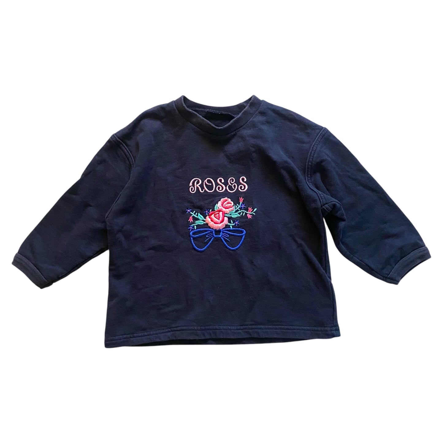 Vintage marks and Spencer’s navy blue ‘roses’ bow sweatshirt. Size 18-24 months
