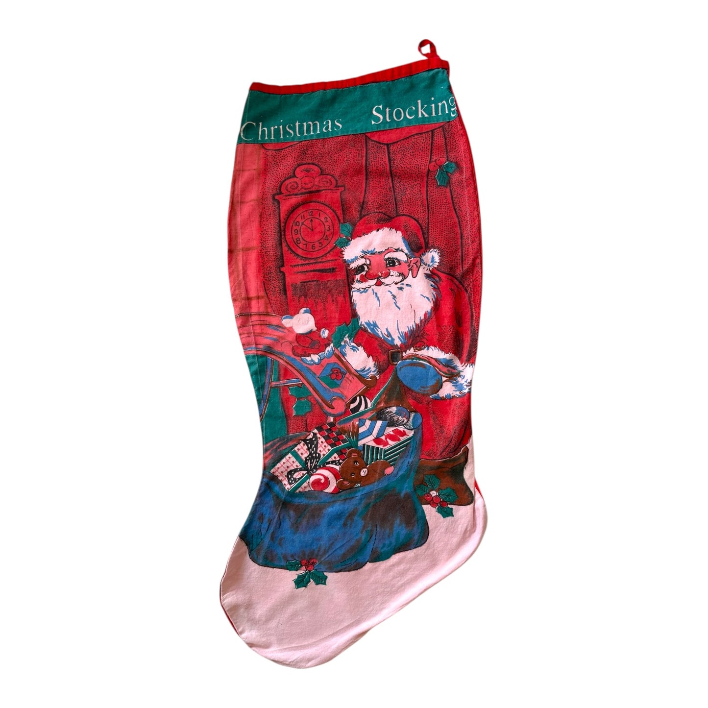 Vintage cotton Christmas stocking. Slightly discoloured but looks cool