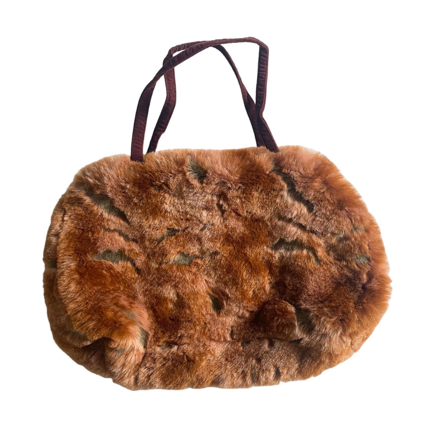 Tan brown vintage faux fur tote/ shoulder bag