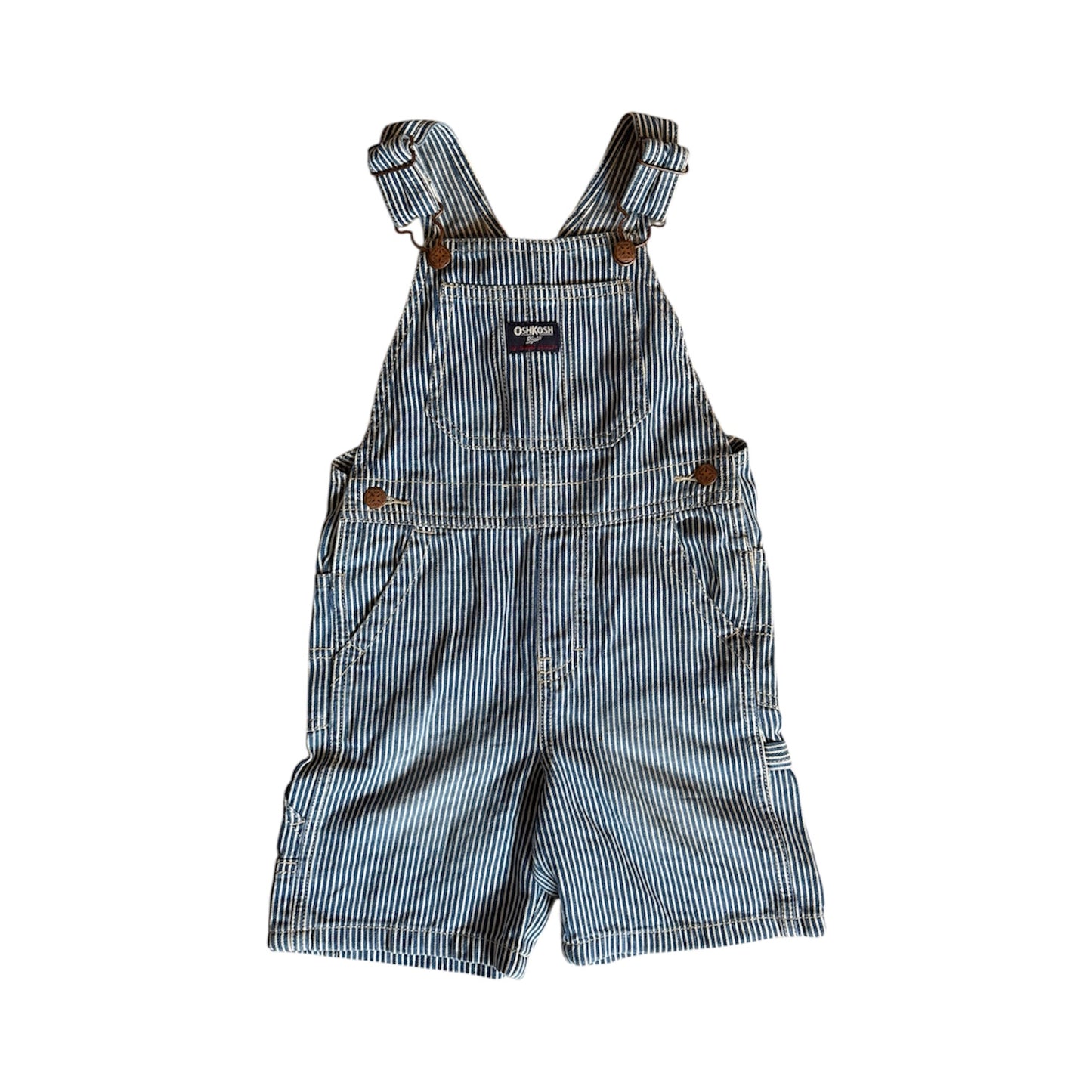 Oshkosh hickory stripe shortalls. Size 3 years