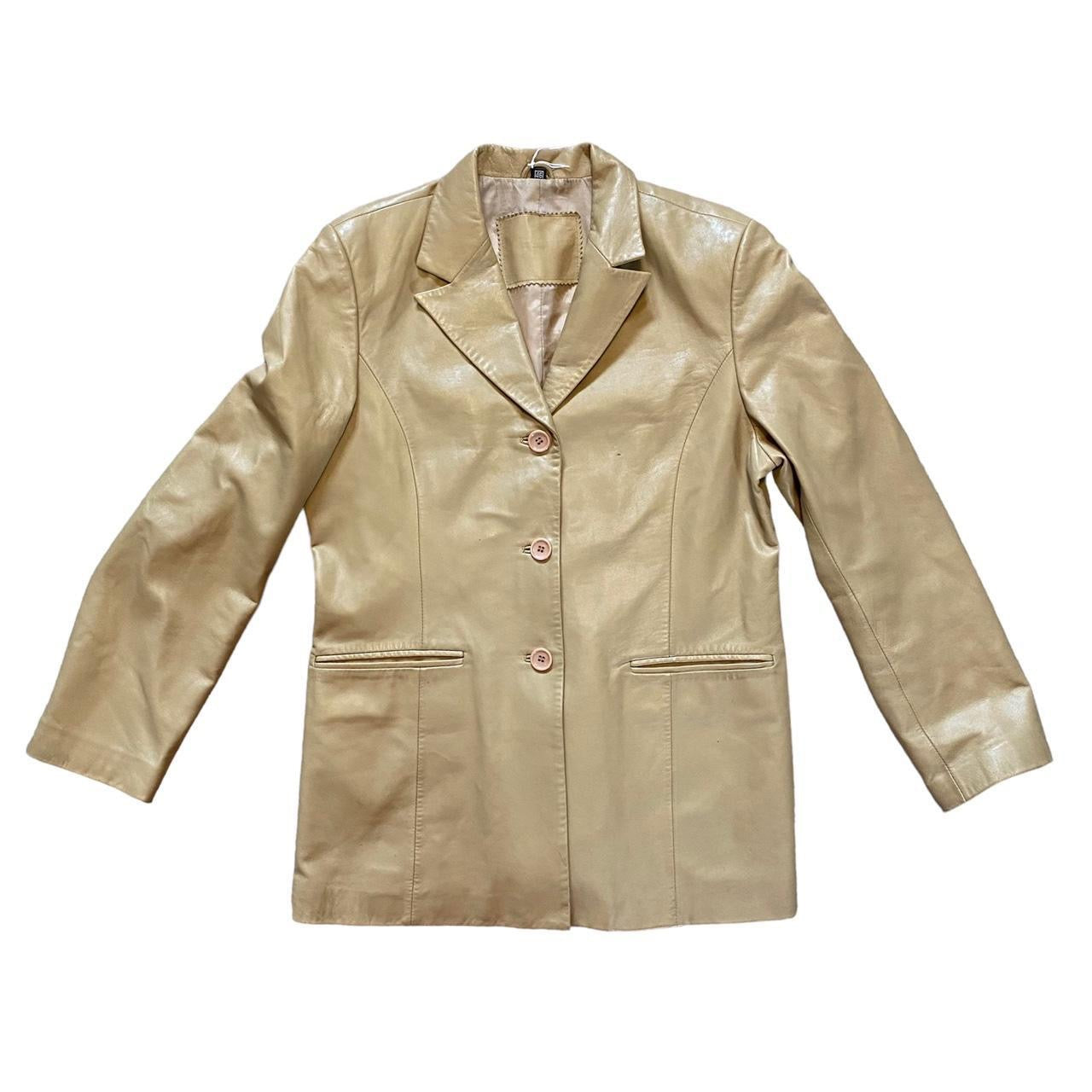 Vintage 1990s leather pale beige jacket 3 button holes size M 10-12