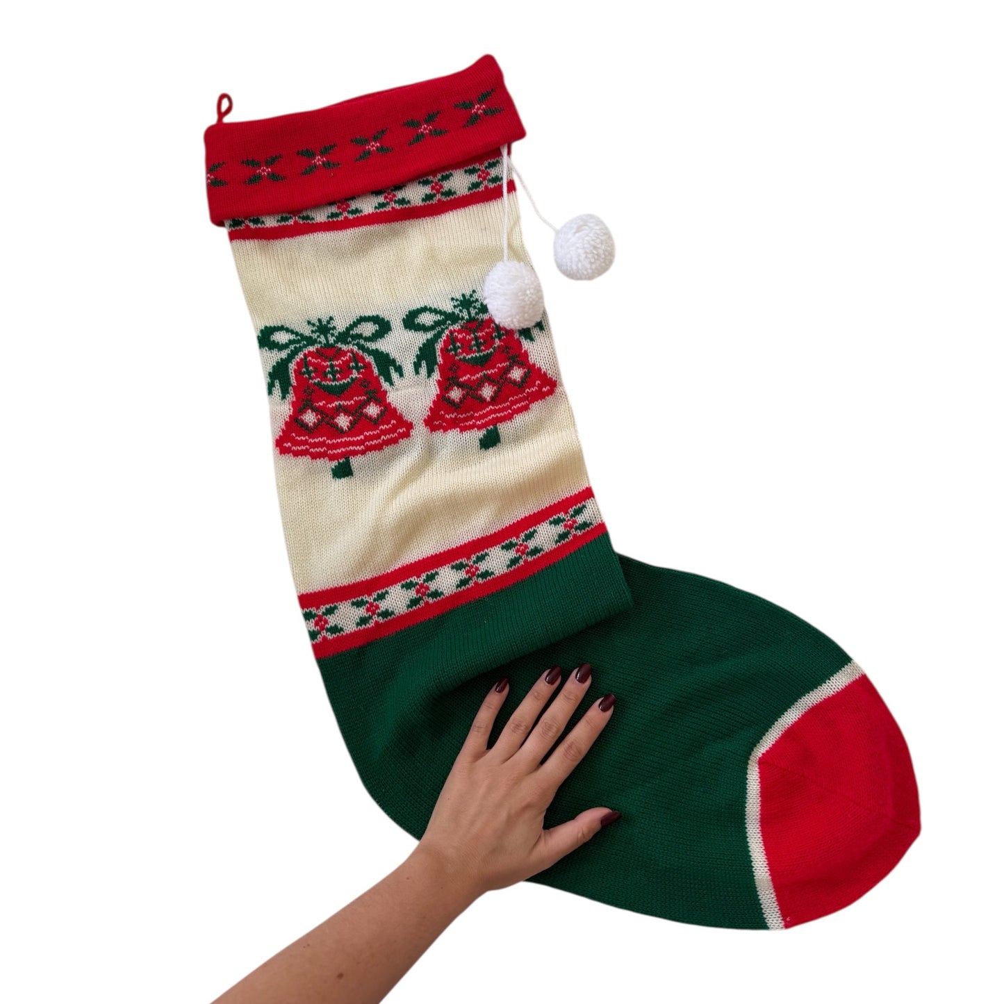 Vintage knitted XL Christmas stocking.