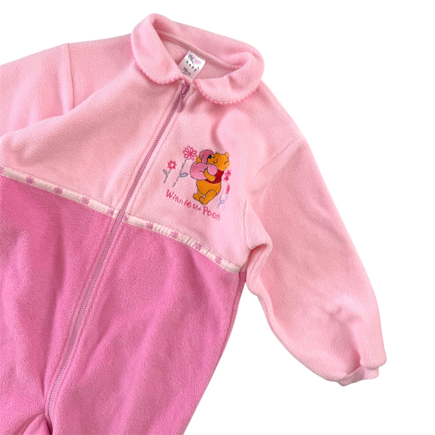 Vintage BHS Winnie the Pooh fleece bodysuit/ onesies pyjamas. Size 2-3 years