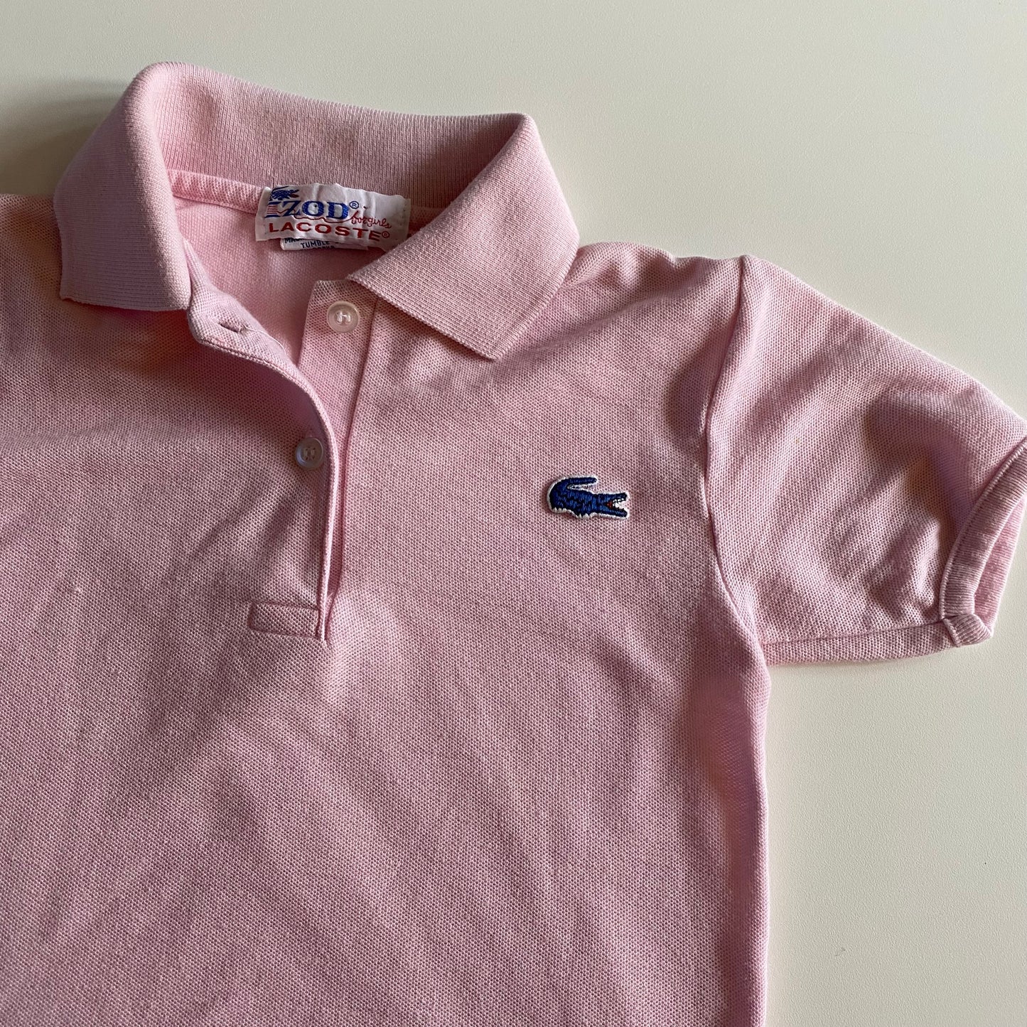 Vintage unisex Lacoste pale pink polo top. Size approx 3-4 years