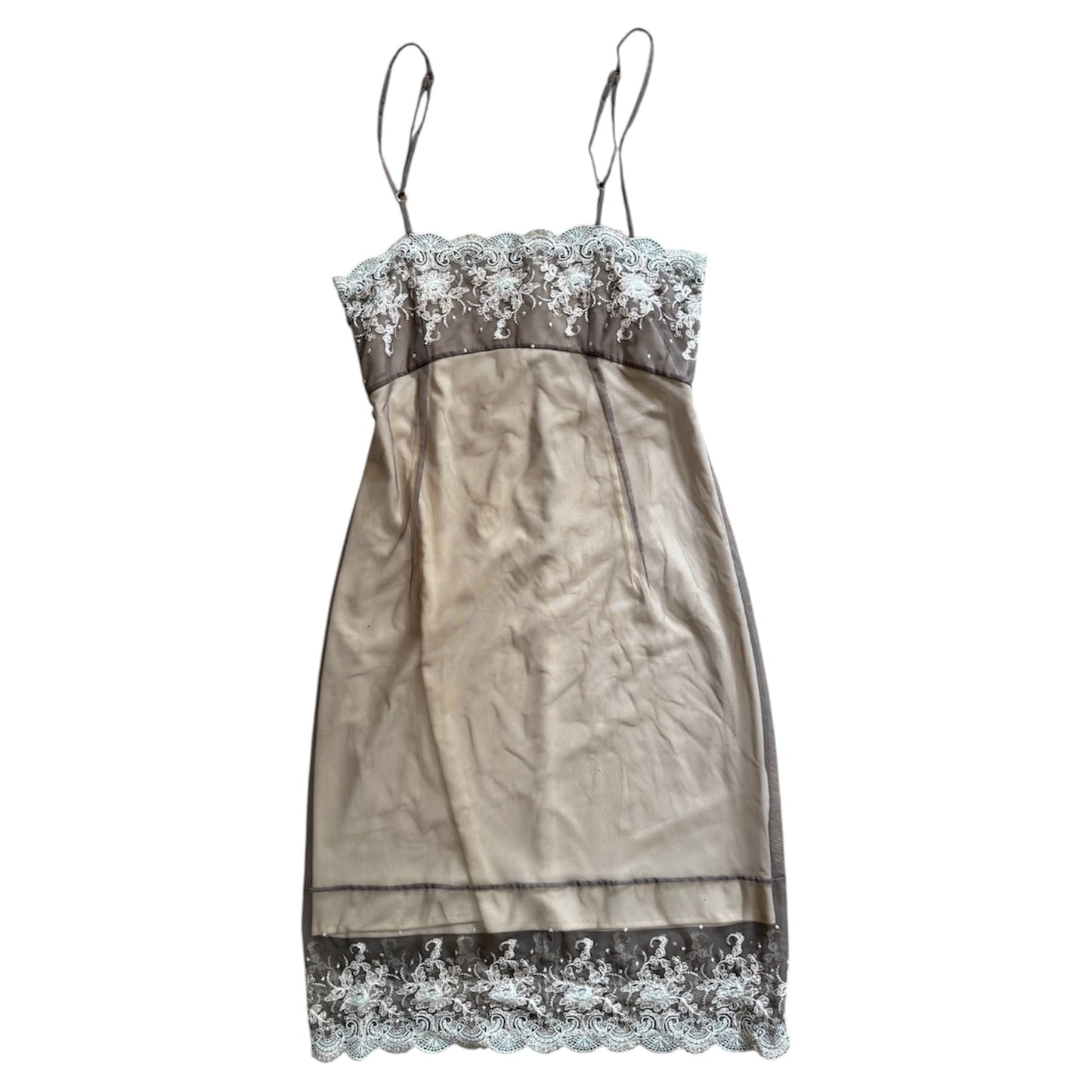 Vintage Lisa Johnson mid length lace dress ingrey silver. Size 10