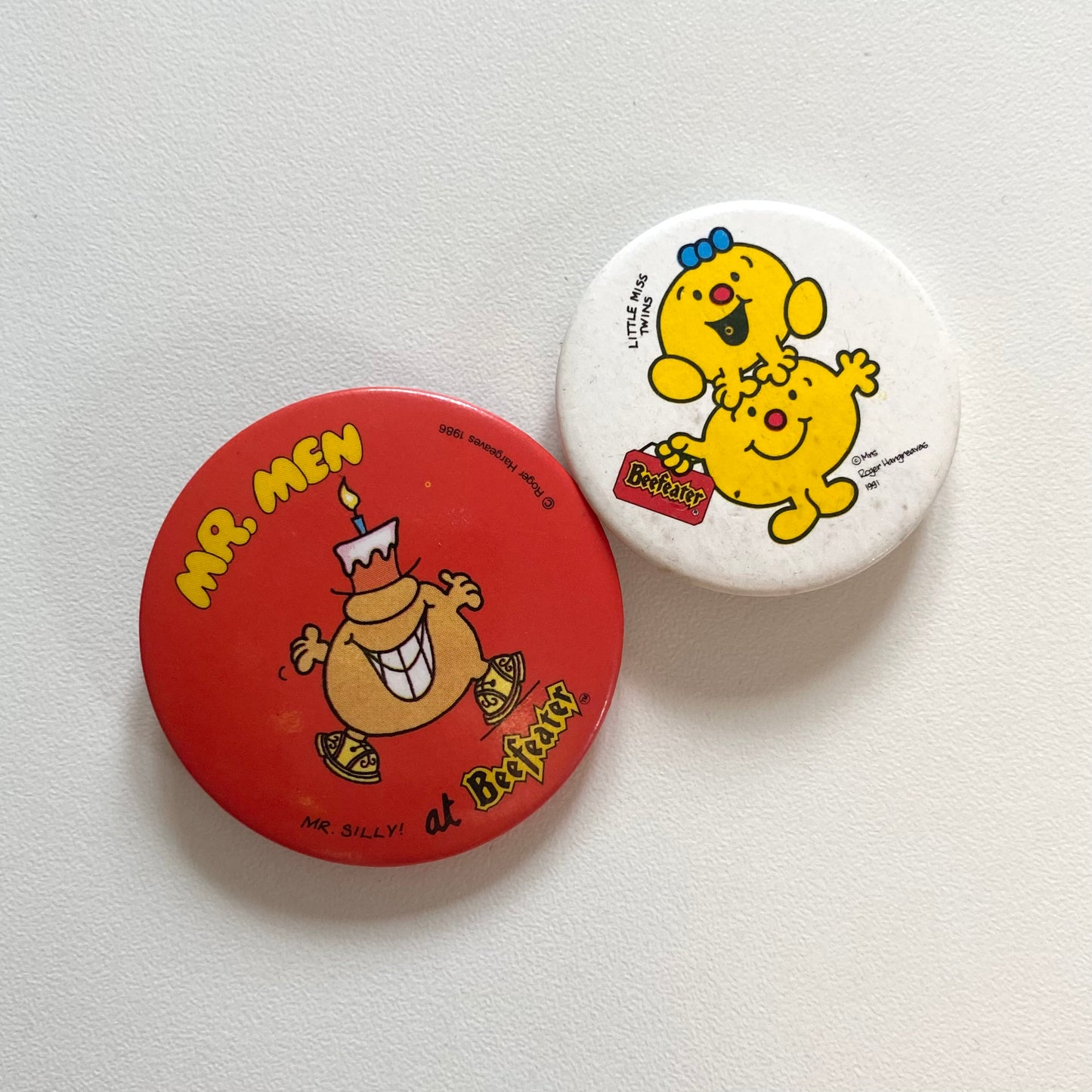 Vintage mr men badges set of two