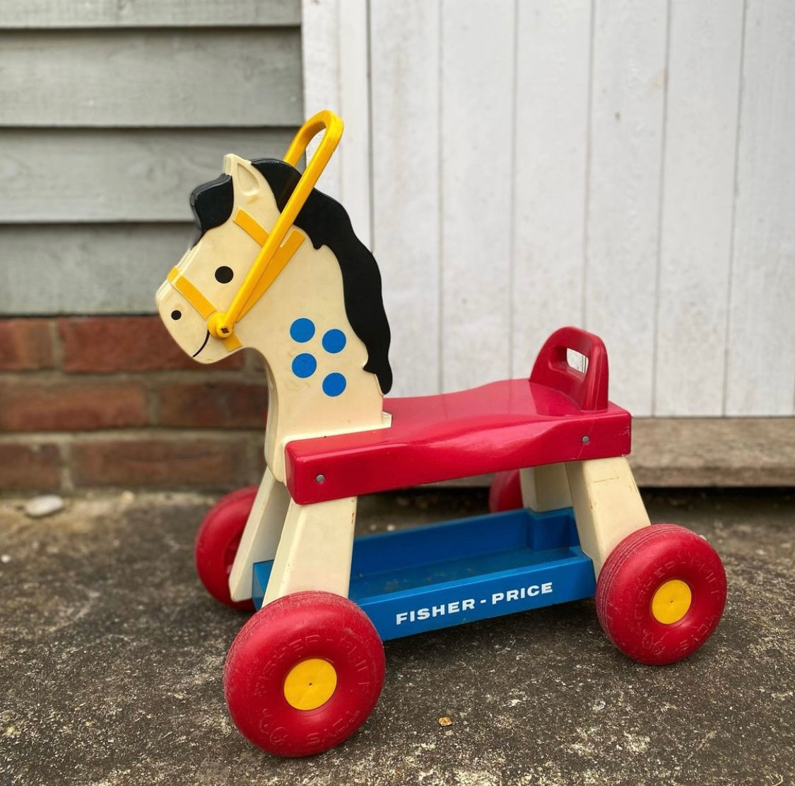 Vintage 1976’ rare fisher price ride on colourblock horse. £50 ❤️