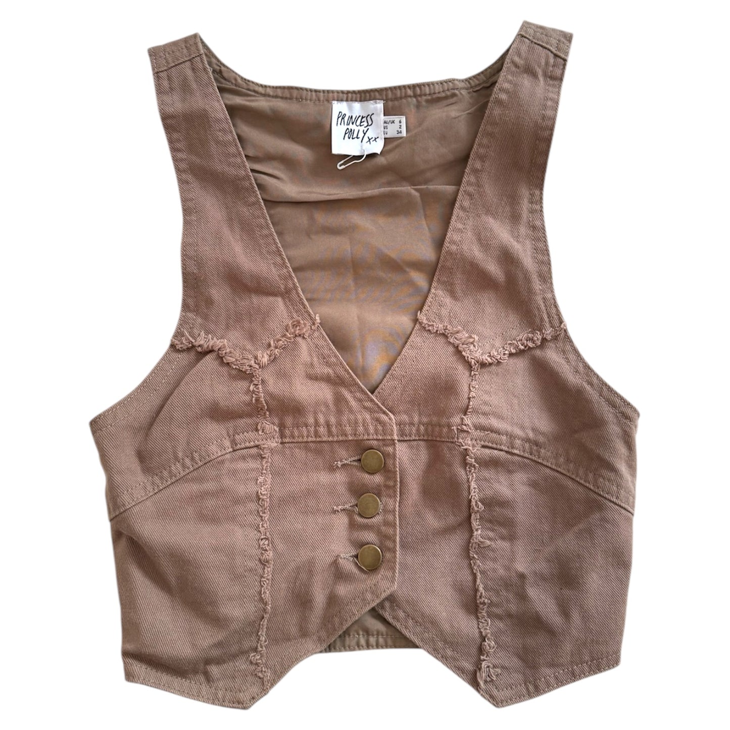 Princess Polly brown waistcoat top. Size xs/6
