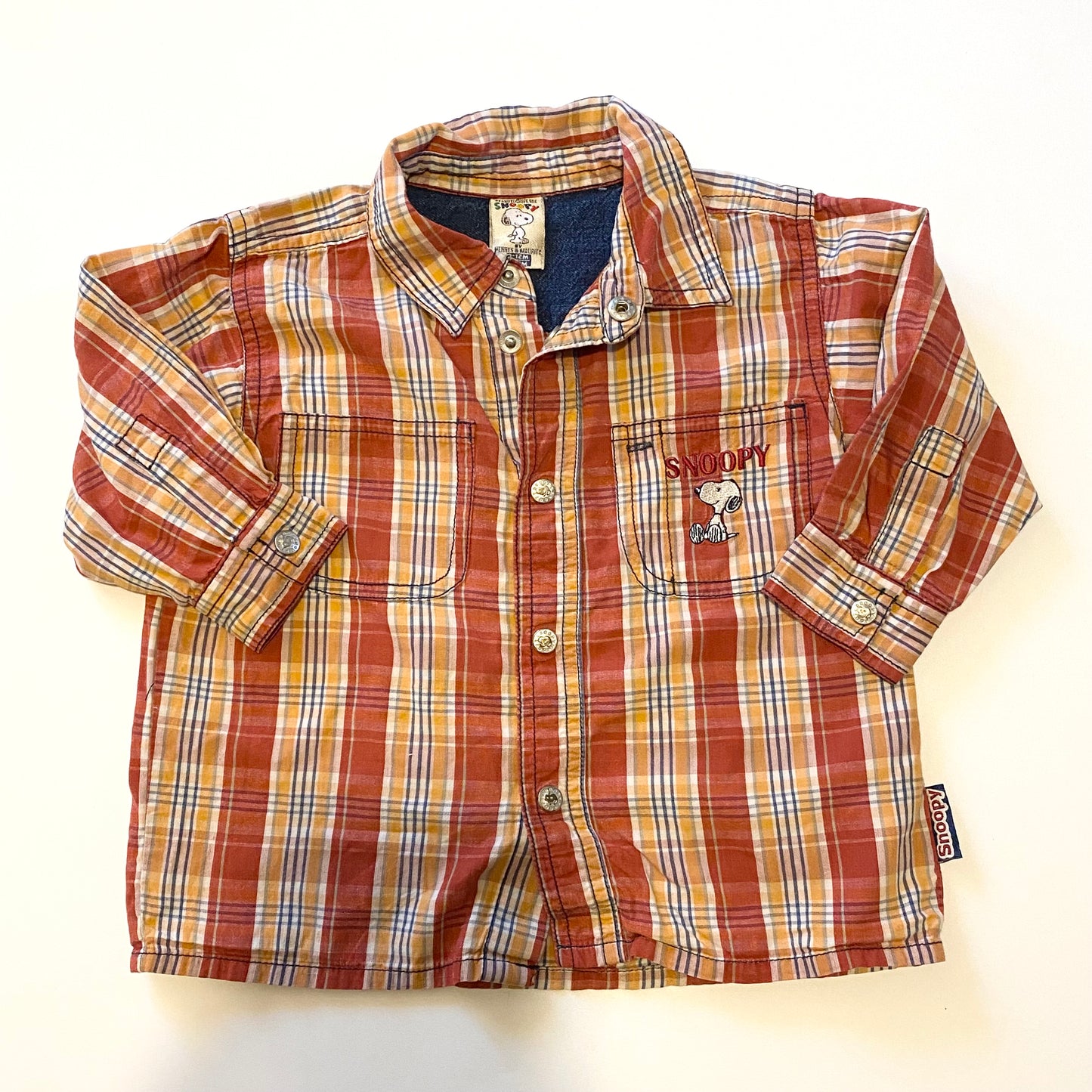 Vintage snoopy check shirt. Size 9-12 months