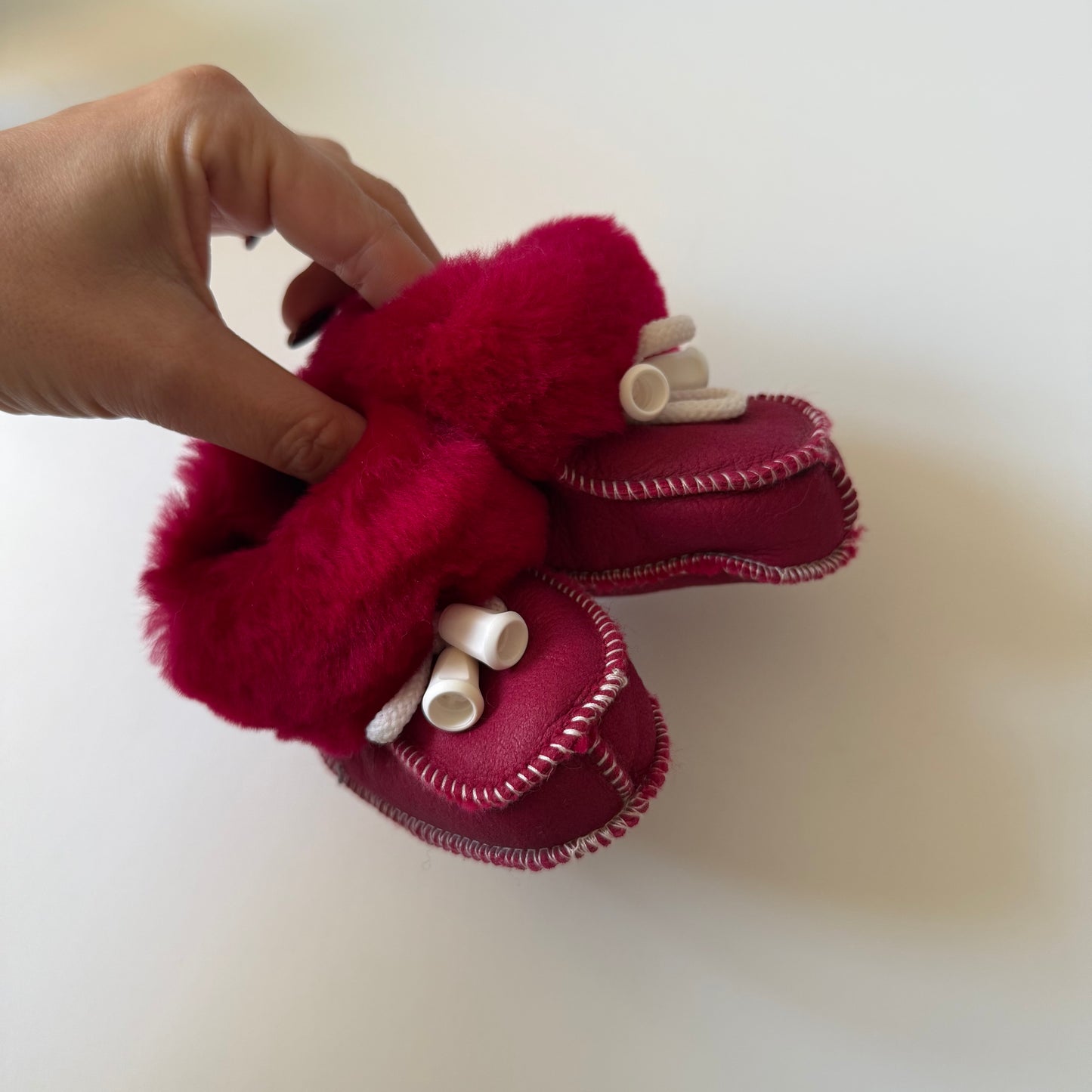 Vintage red faux fur baby boots.