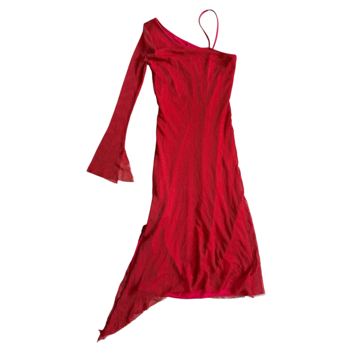 Vintage burgandy red asymmetric one shoulder dress. Size S/8. Has stretch!