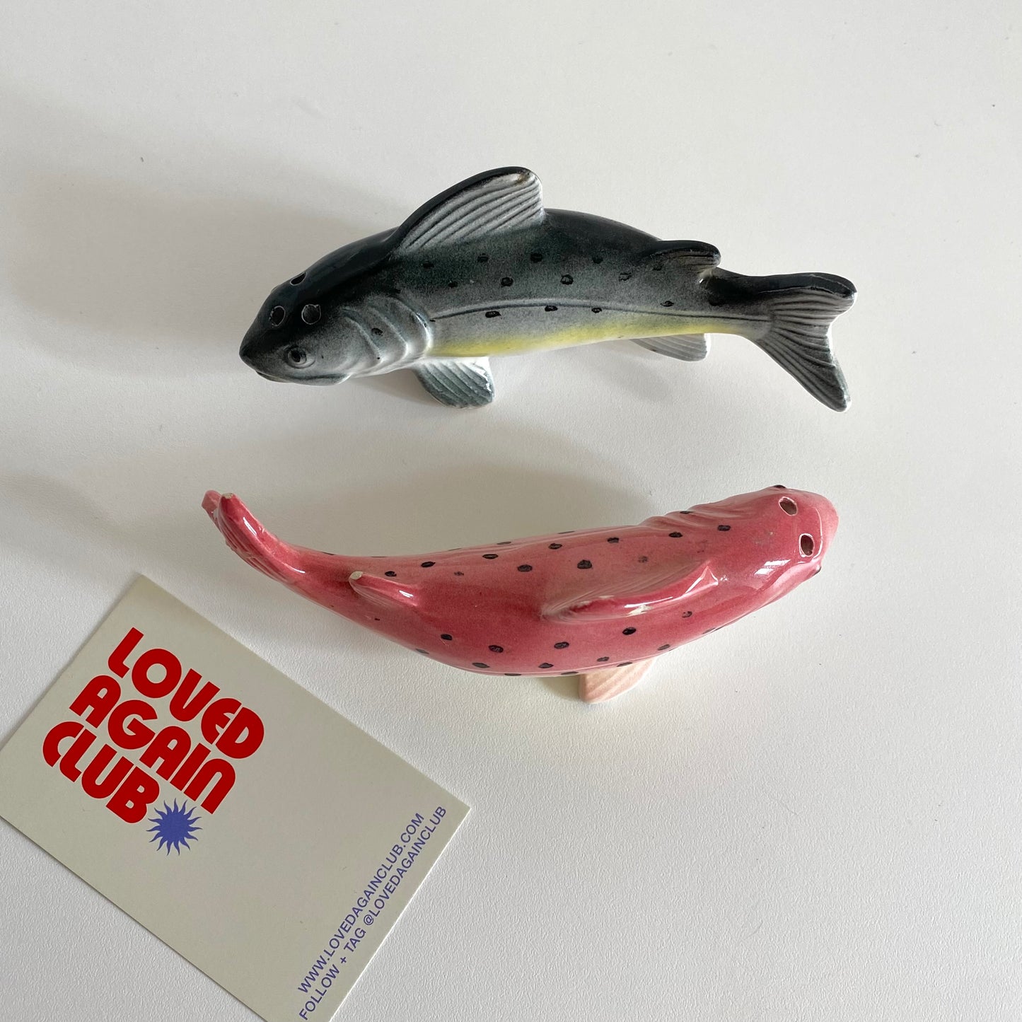 Vintage ceramic japanese fish salt and pepper shakers. Condition as shown few small chips.
