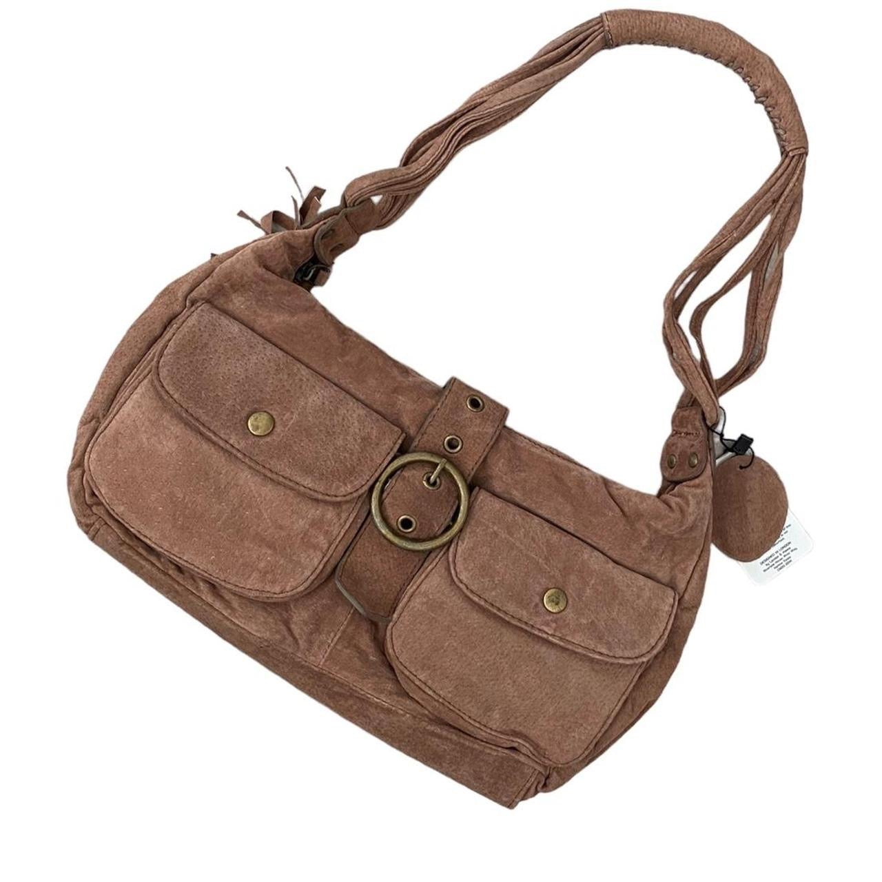 Tan leather Y2K suede shoulder bag
