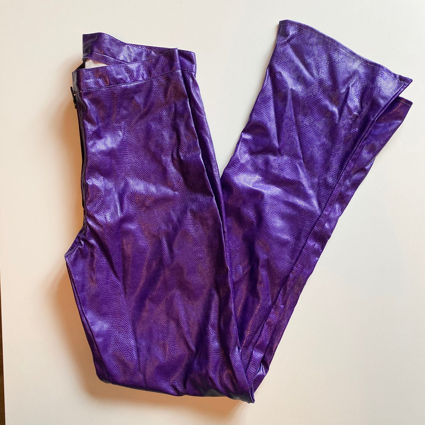 Statement dark purple faux leather snake print straight leg trousers
Size 8