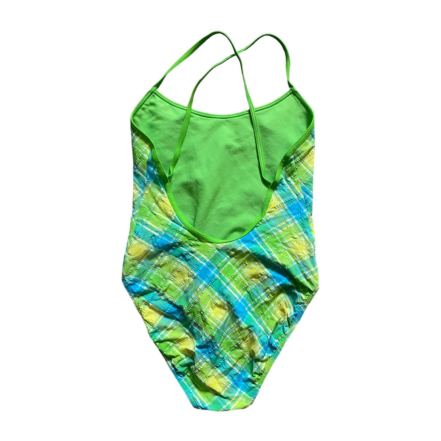 Vintage st michaels green & blue check print swimsuit size 10