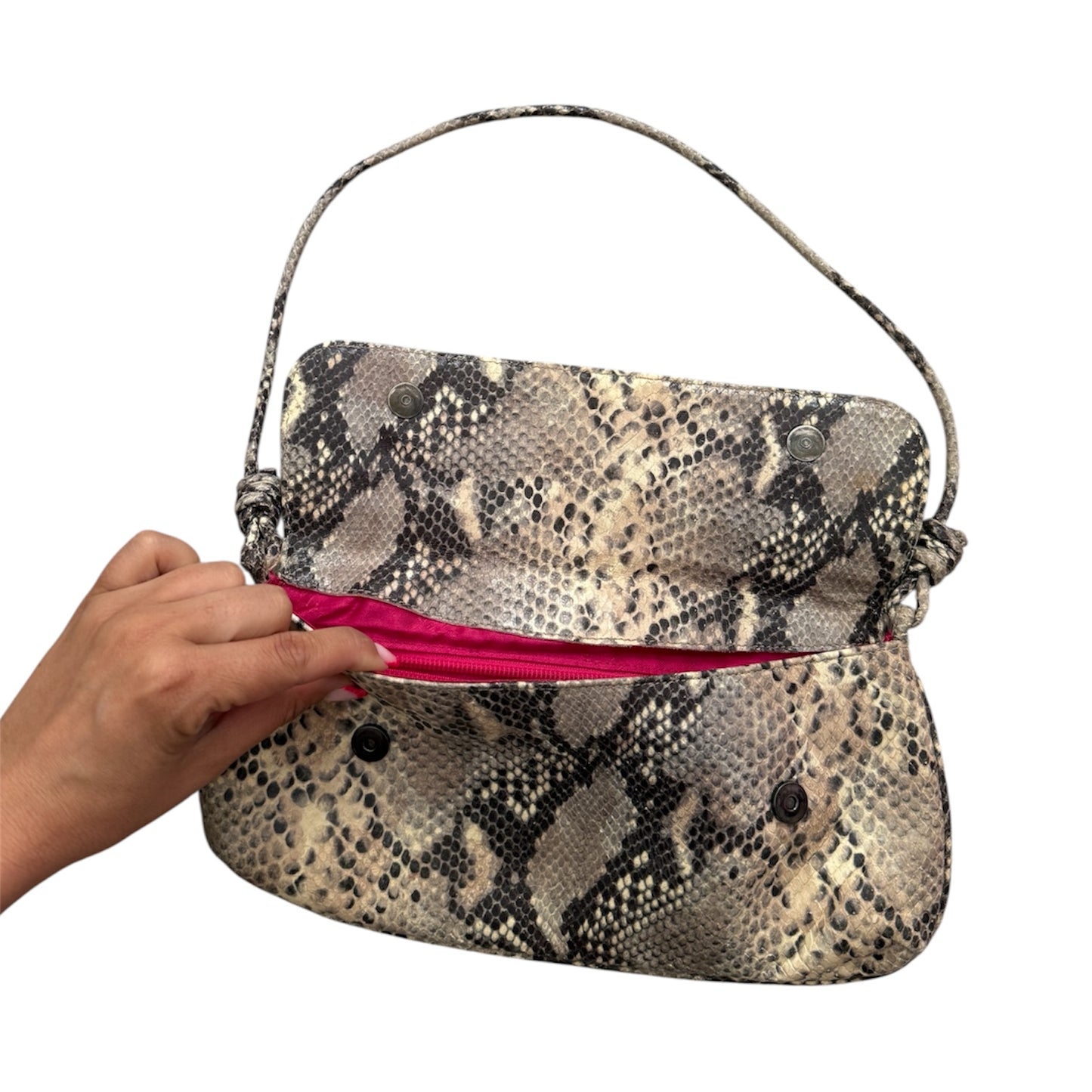 Vintage leather snake animal print shoulder bag.