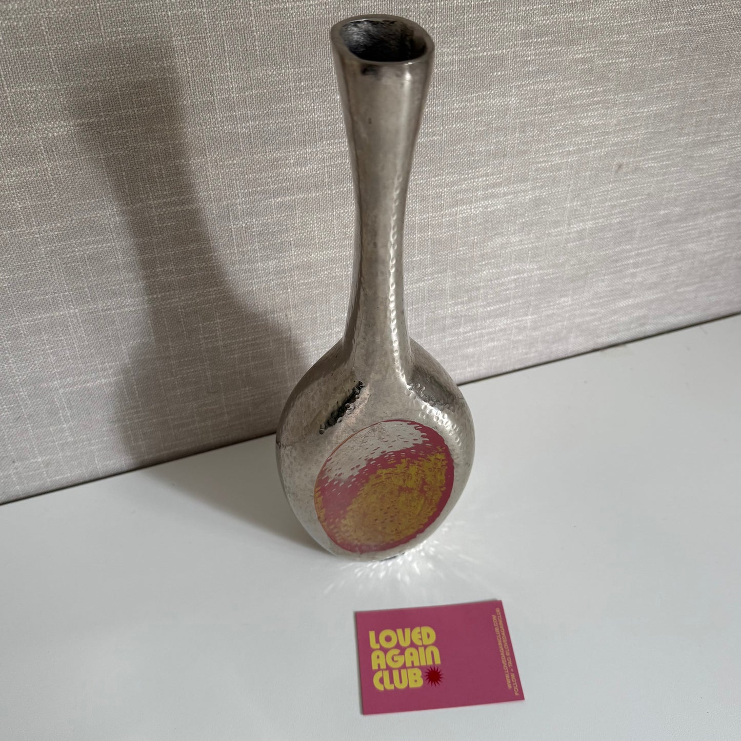 Vintage mid century hammered silver vase.