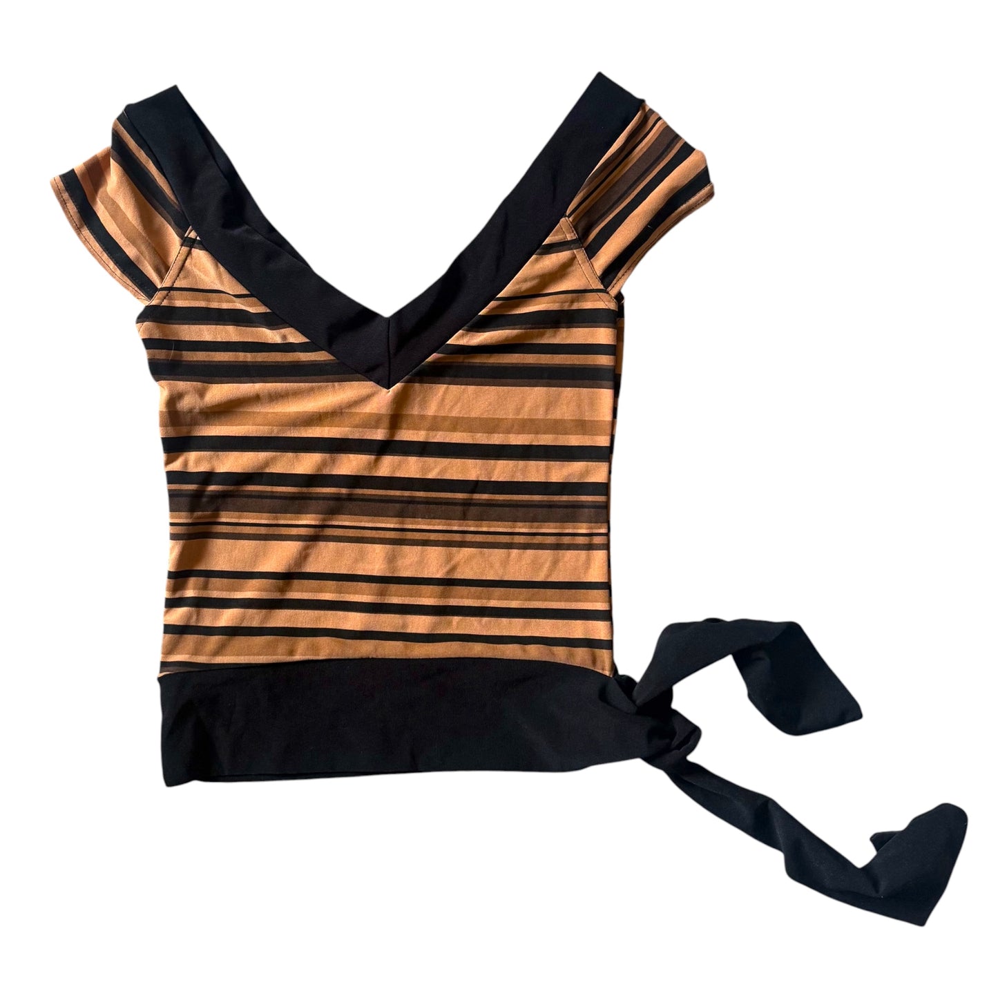 Brown & black Y2K striped top with tie side. Size S