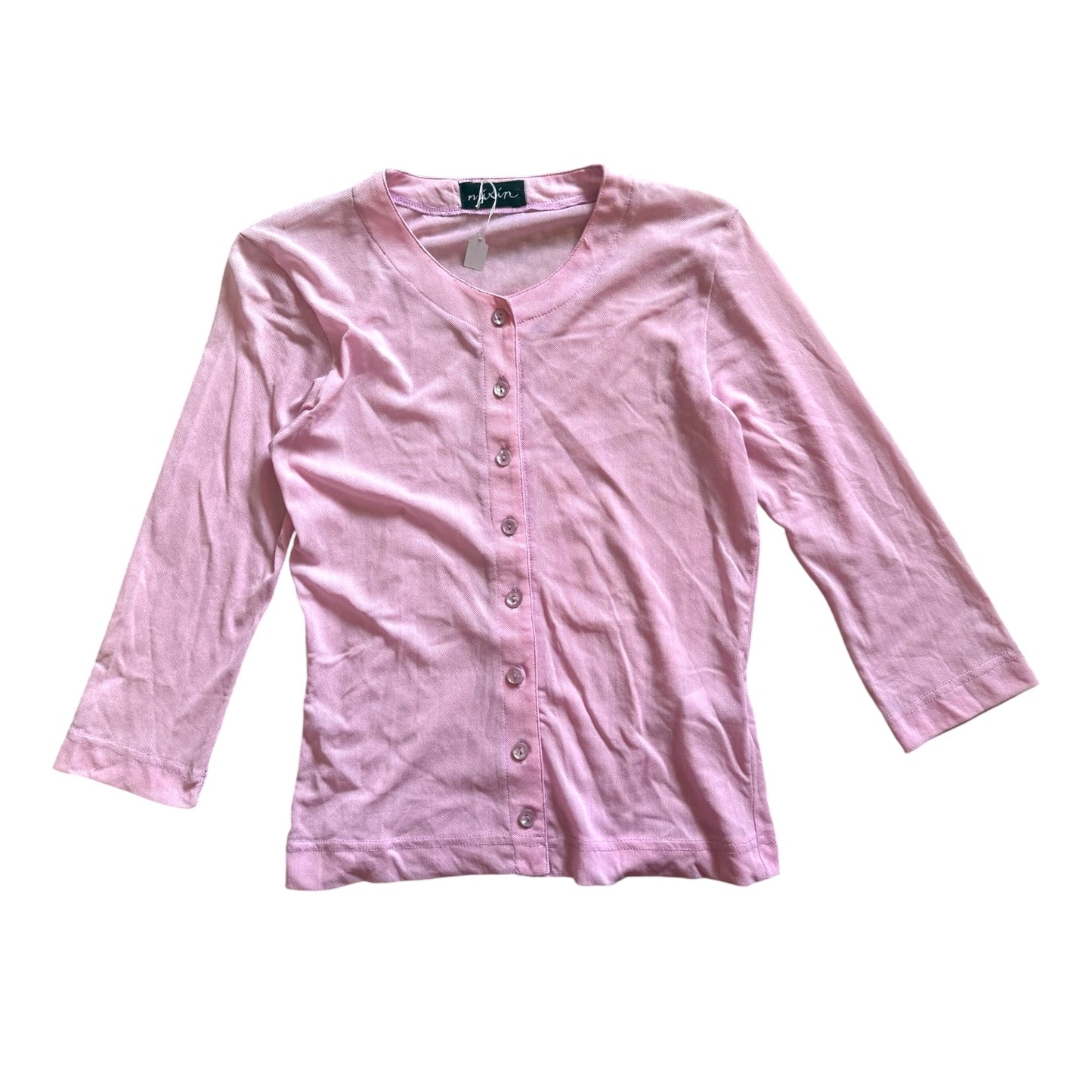 Vintage Y2K baby pink mesh cardigan top with mid sleeves. Size 8