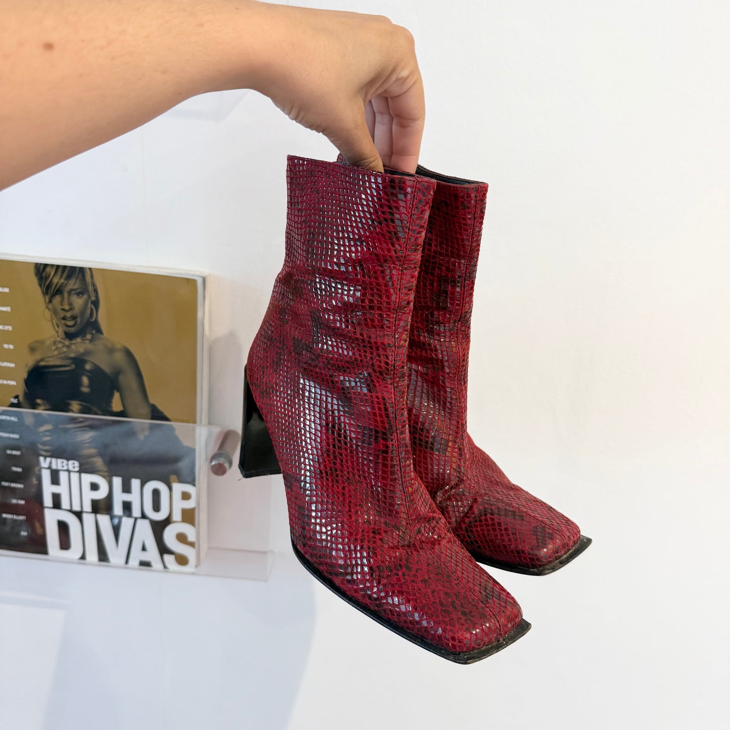 Red snake print russell and Bromley Stuart wieztman boots size 5