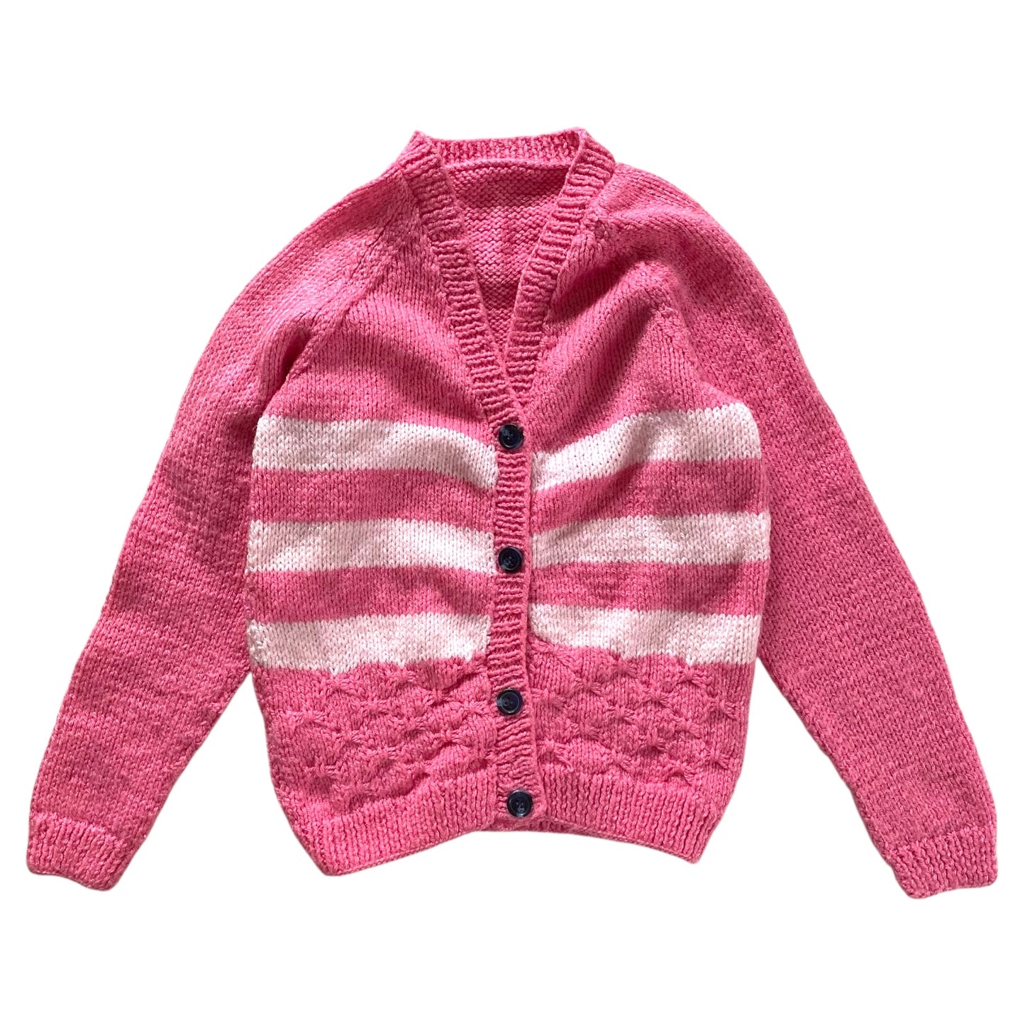 Vintage knitted striped pink cardigan. Size 4-5 years
