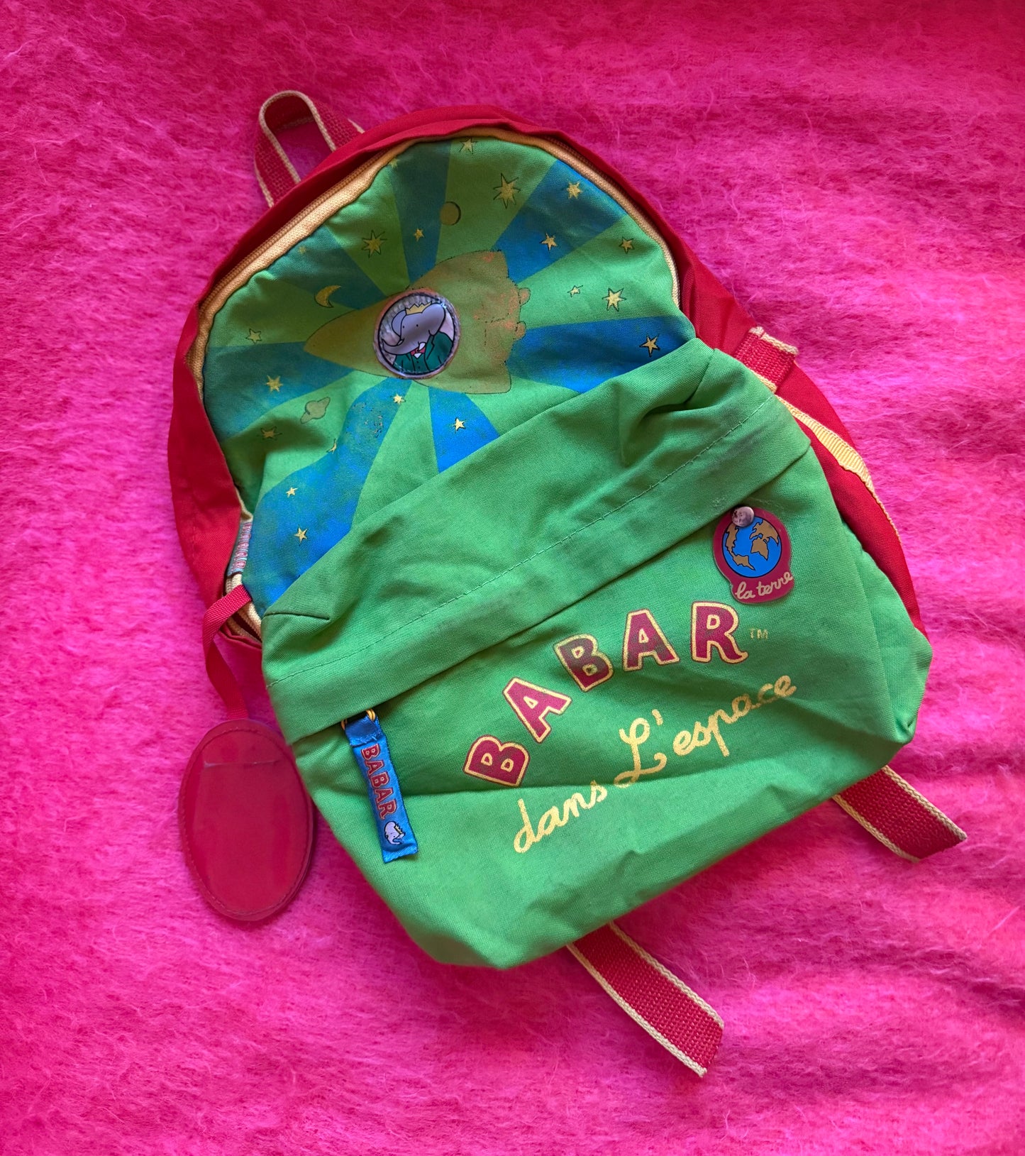 Vintage Babar green rucksack.