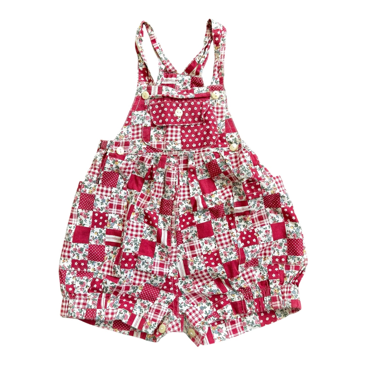 Cotton baby check print romper shortalls. 3 M