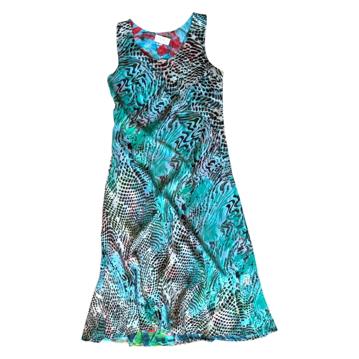 Vintage sasa lightweight leopard print turquoise dress. Size S. approx a size 10.