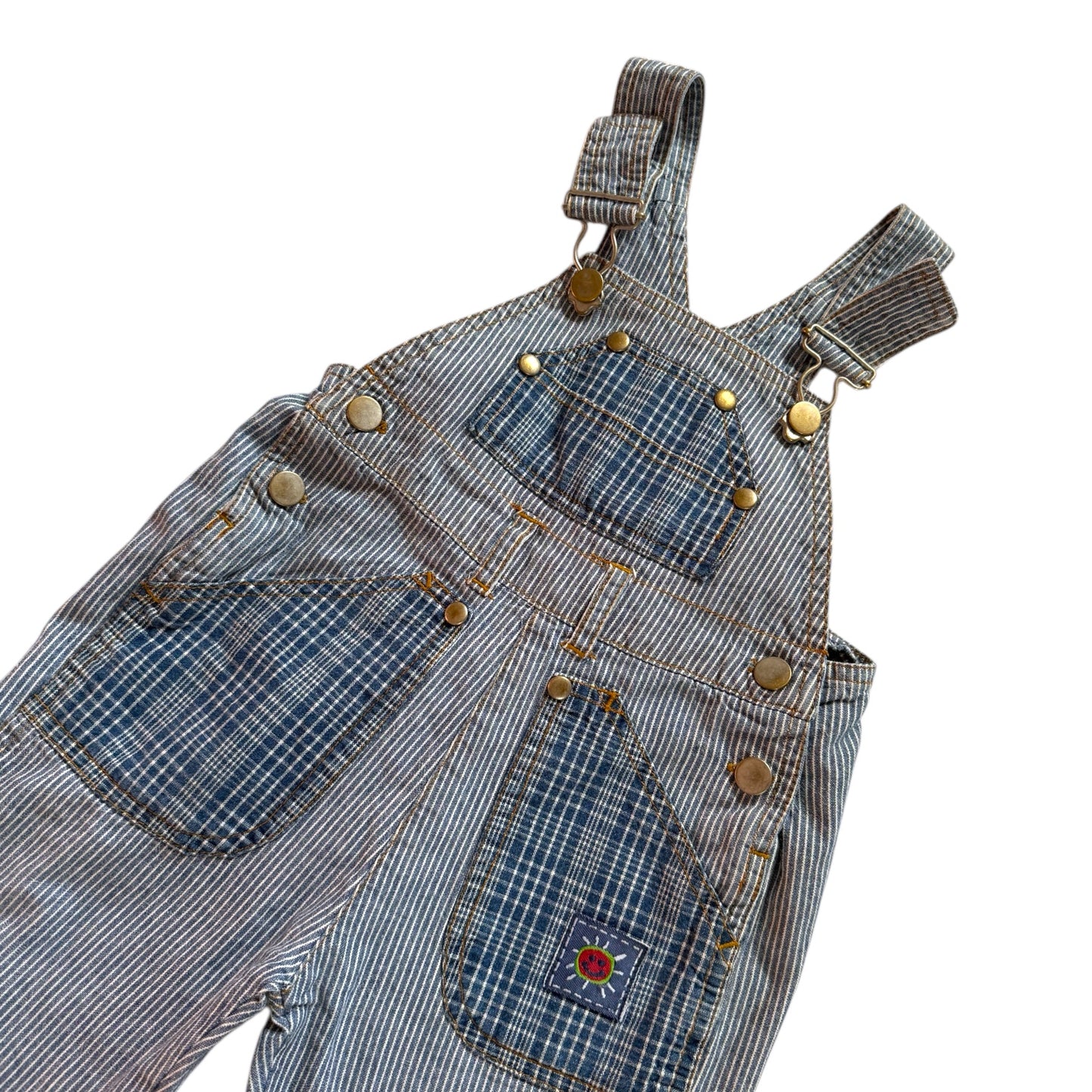 Vintage denim check dungarees. Size 12-18 months