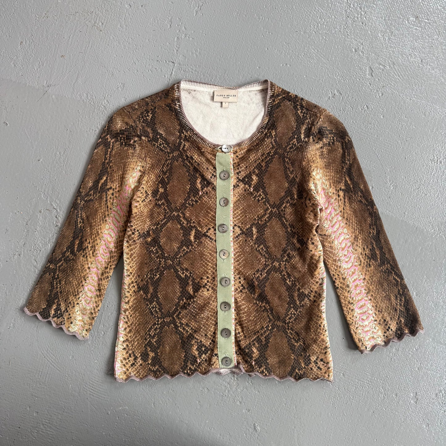 Vintage y2k snake print Karen millen cardigan with mid length sleeves. Size 6-8